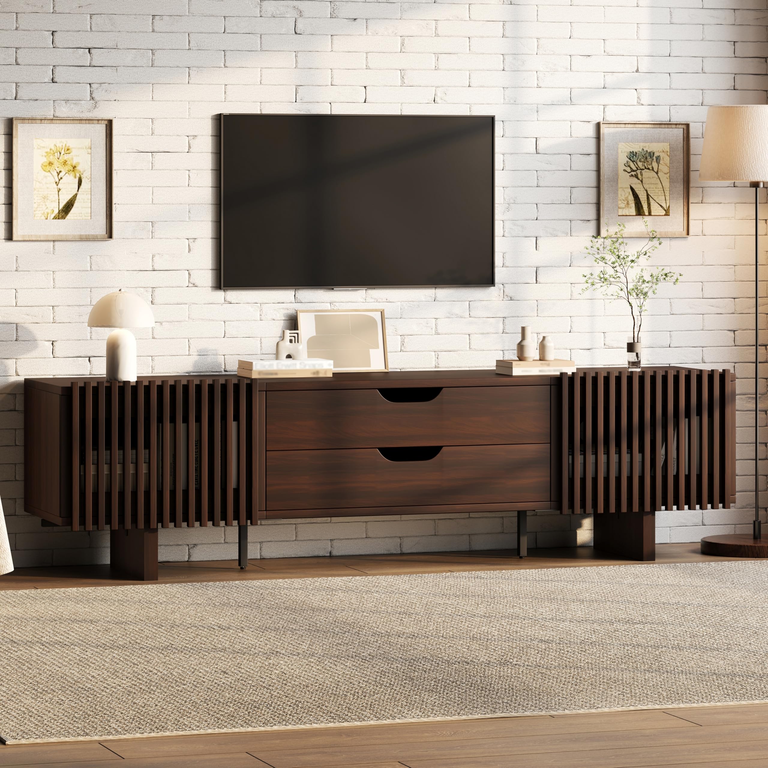 180 x 40 x 45 cm, ciemny orzech, posiada dwie szuflady i wyjątkowe drzwi szafy, szafka pod telewizor, szafka pod telewizor, szafka pod telewizor, nadaje się do telewizorów do 75 cali