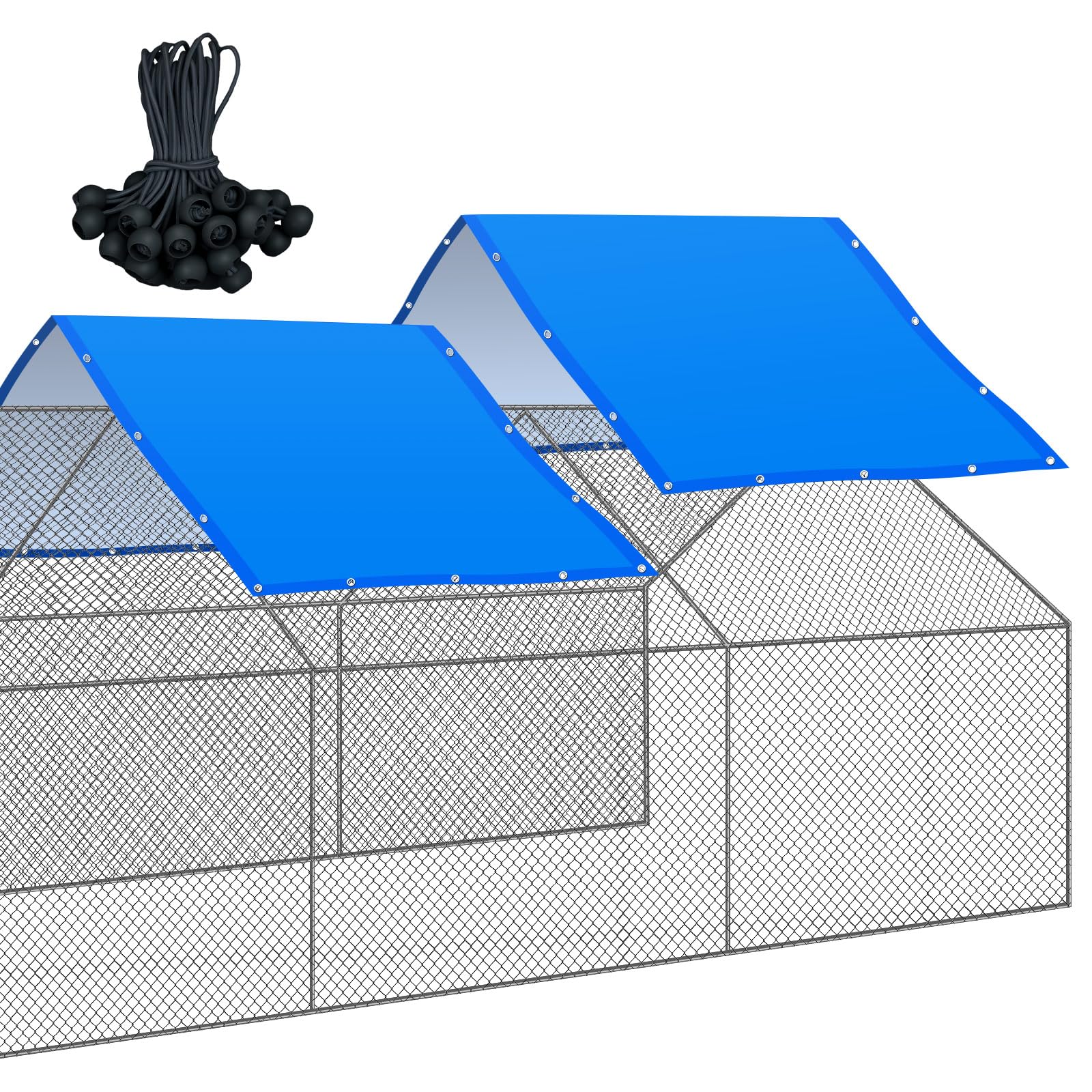 VitalCozy 2 Pcs Chicken Coop Cover Waterproof 11.5 x 6.6 ft Chicken Run Cover Coop Tarp Accessories for Winter with 50 Pcs Ball Bungees Cords for