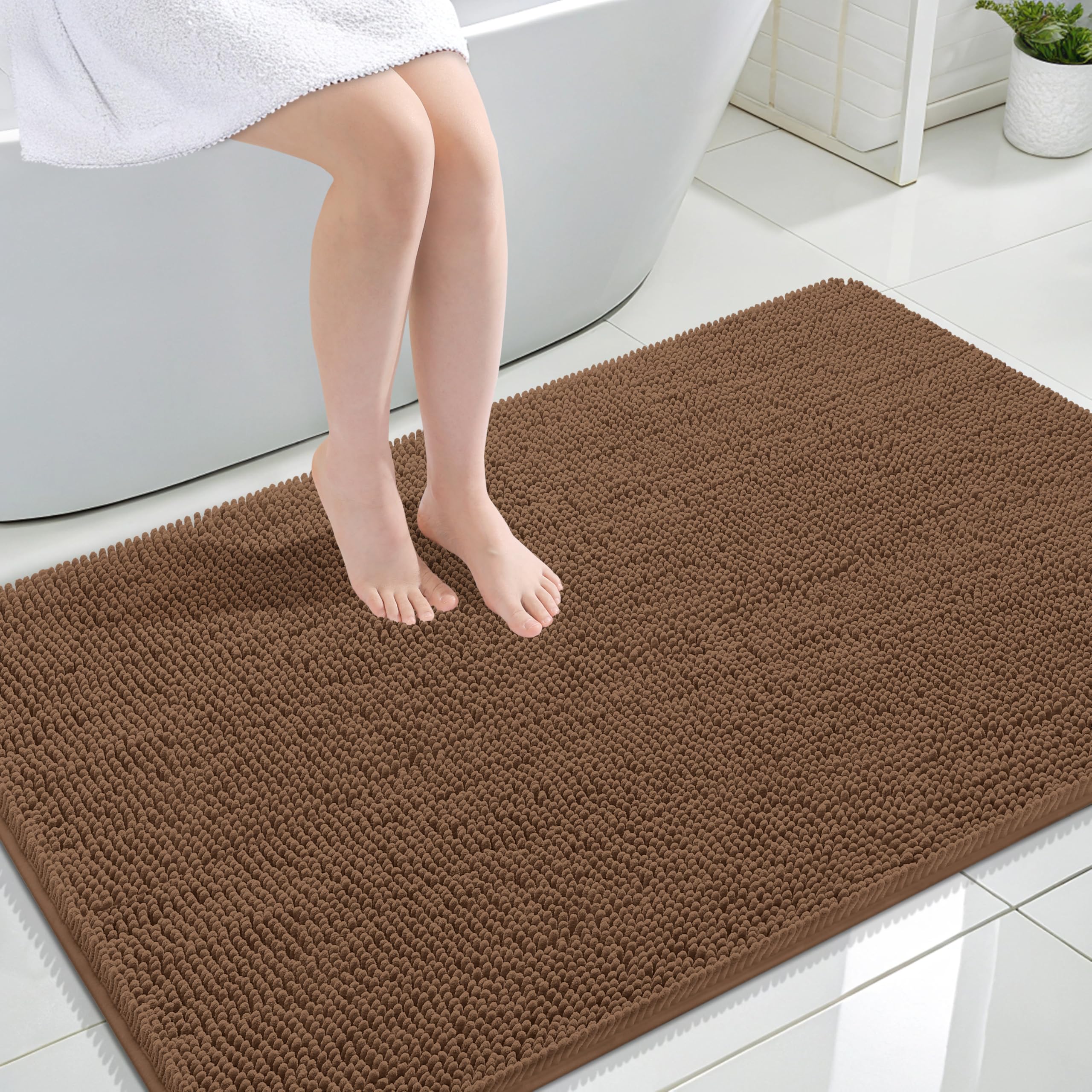 OLANLY Large Bathroom Rugs 47x32, Extra Soft Absorbent Chenille Bath Rugs | Mocha, Quick-Drying Rubber Backing, Machine Washable Bath Mat for Bathroom Floor, Tub and Shower, Home Decor Accessories