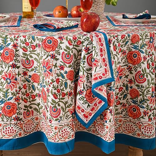 Miniatura 3 de Mantel de algodón estampado a mano  Elegante diseño floral perfecto para mesa de comedor, cocina, fiestas, decoración del hogar, tapiz de pared