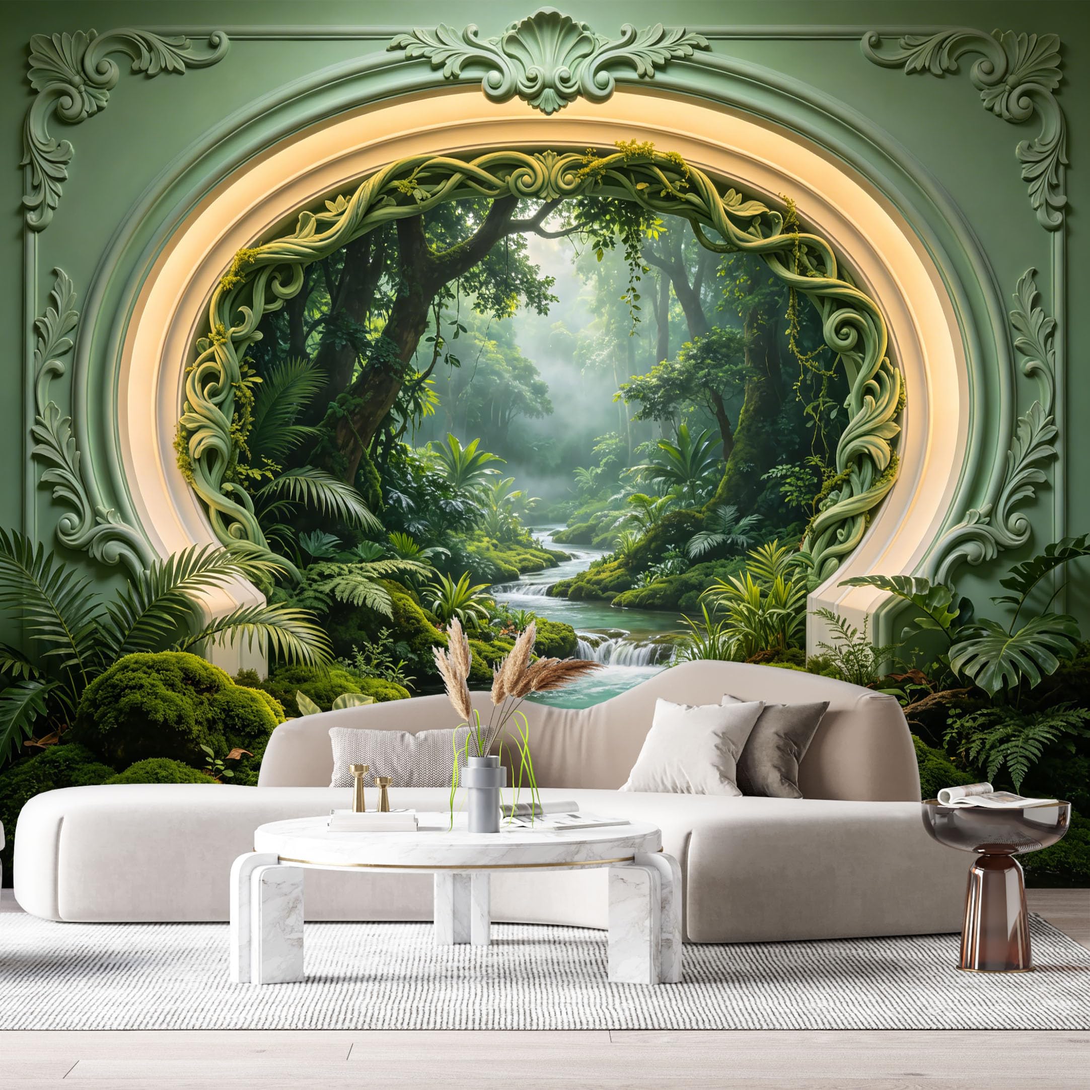 Custom Size Wall Murals Tropical River Forest Landscape 3D Trompe L'Oeil SelfAdhesiveWall Fabric Removable Wallpaper Wall Decor for Living Room Bedroom Bathroom