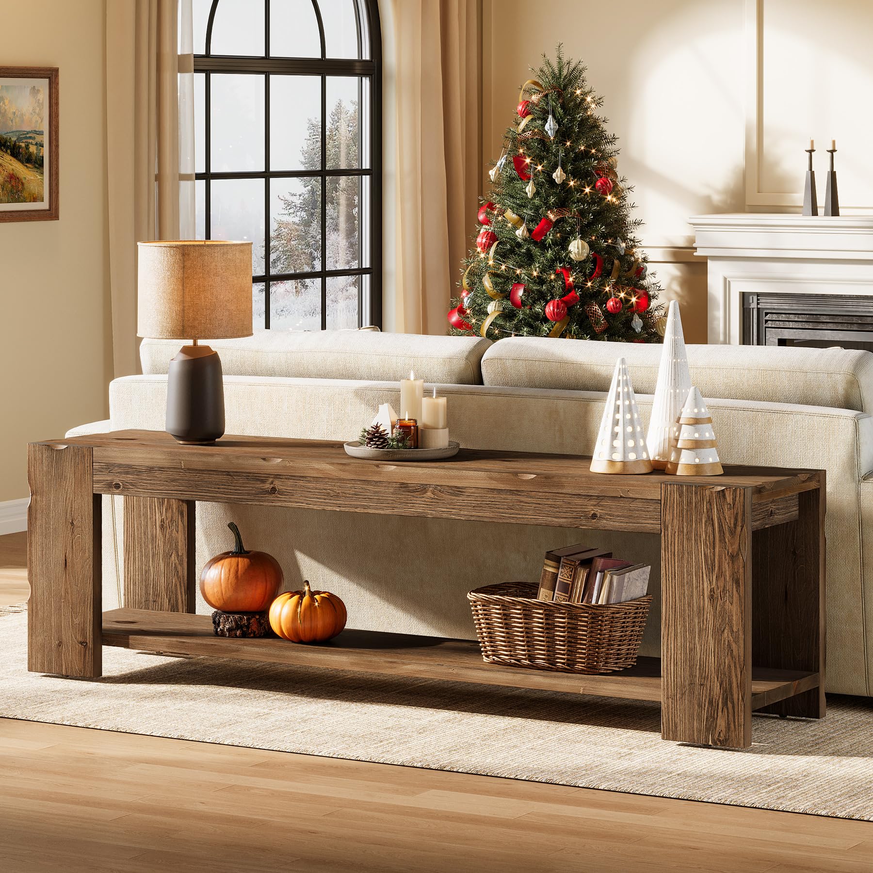 Meuble bas en bois massif marron rustique 140 cm