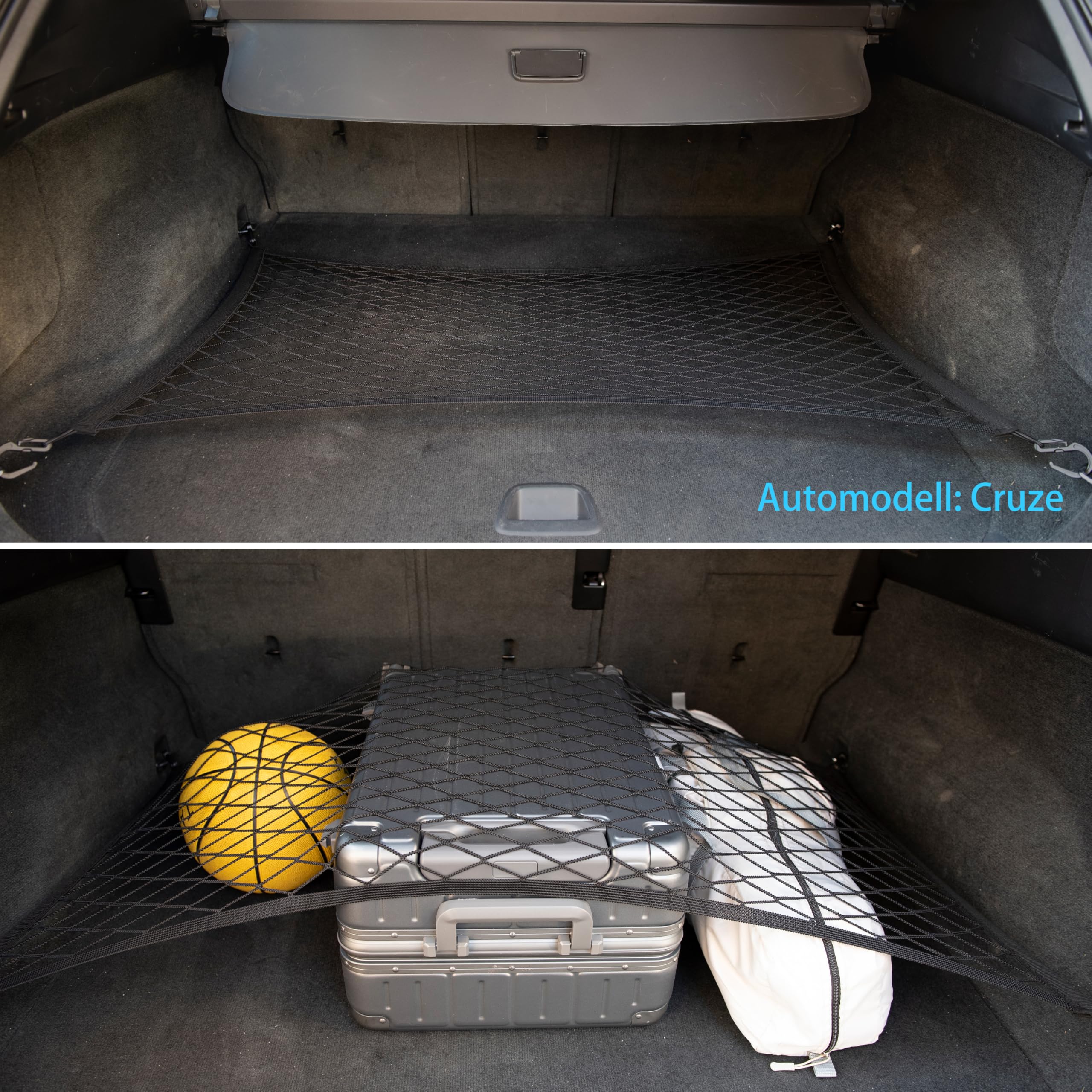 Filet de Coffre 60 x 40 cm – Extensible à 155 x 120 cm, élastique, 4 Crochets ABS – pour Voitures, SUV et camionnettes
