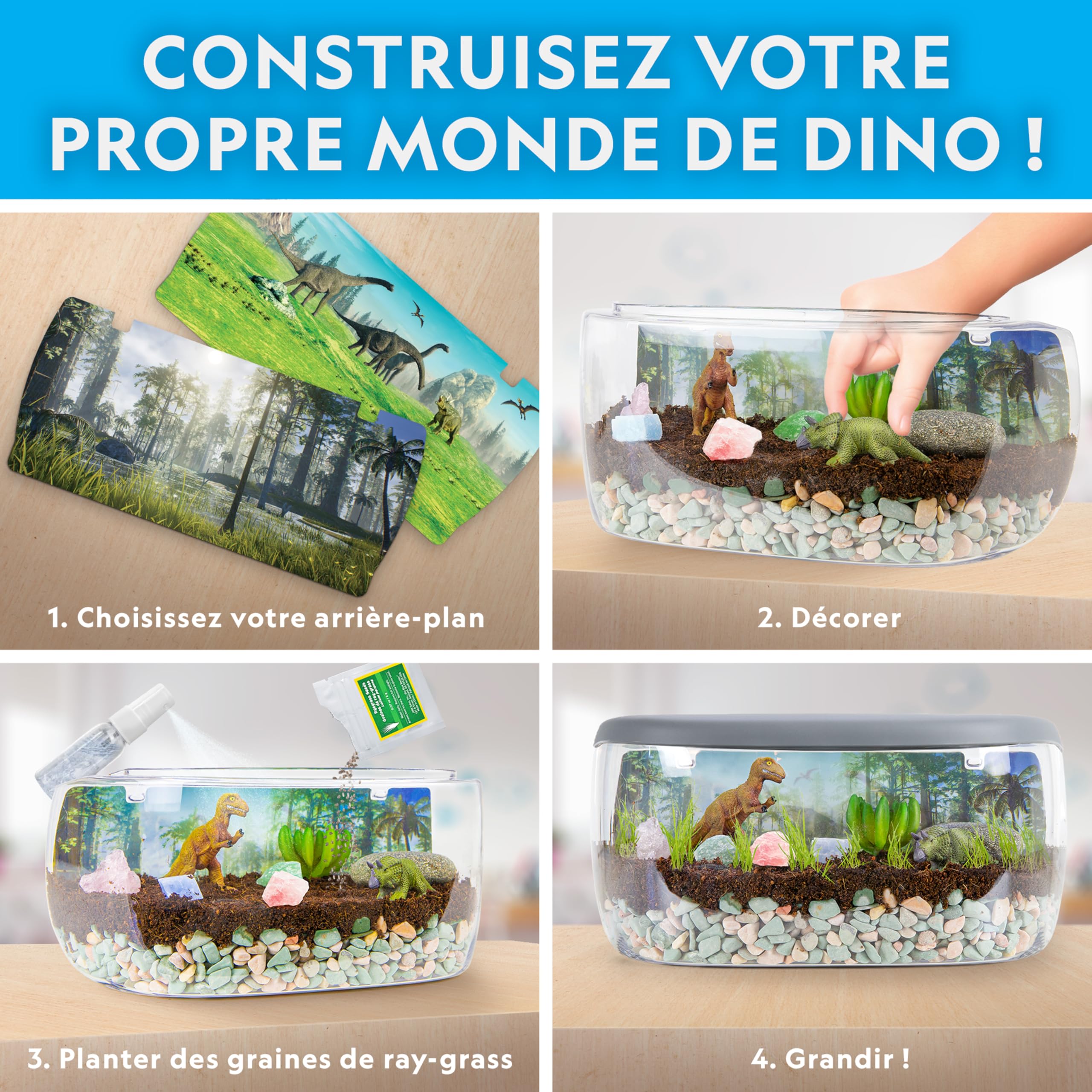 National Geographic Kit Terrarium Lumineux pour Enfants – Créez Un Habitat de Dinosaures avec Plantes Réelles et Pierres Précieuses, Jeu Scientifique