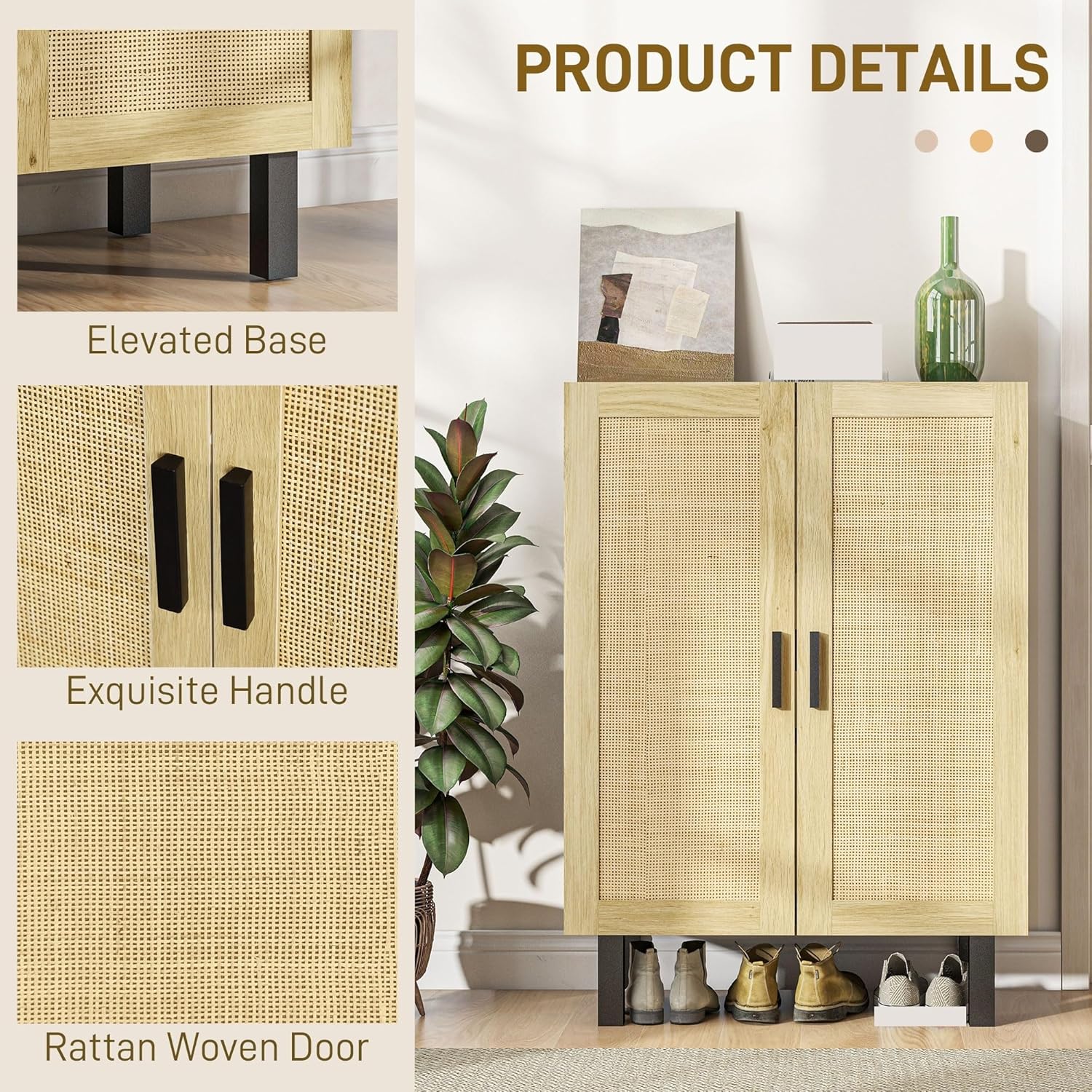 Rattan Door Sideboard Buffet Cabinet - Stylish Coffee Cabinet with Adjustable Shelves for Dining Room, Living Room Storage & Organization