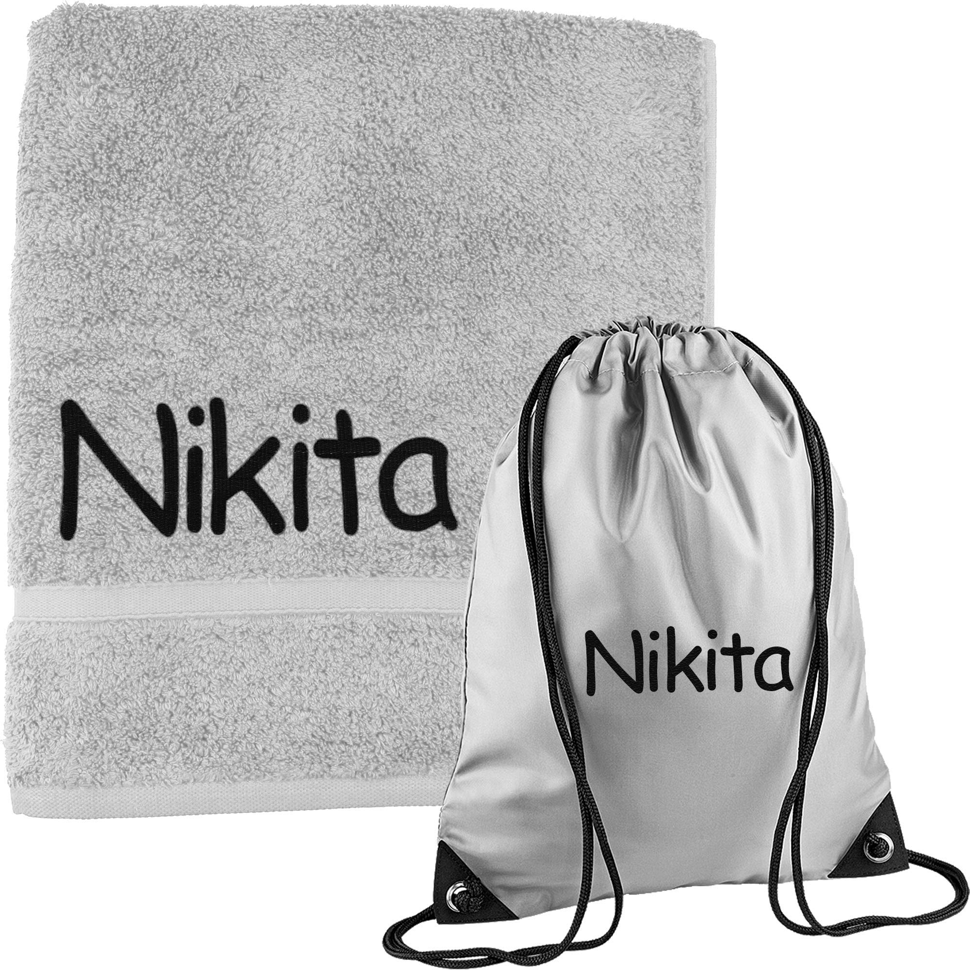 TeddyT's Personalised Boy's Back to School Swim Towel & Drawstring Gym Bag (Grey)