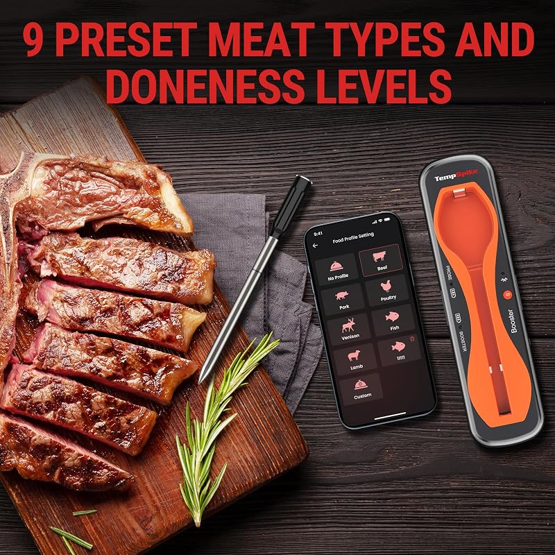 Termometru de bucătărie pentru grătar TempPro cu Bluetooth și aplicație pentru iPhone/Android, reîncărcabil, rază de acțiune 150 m, pentru BBQ