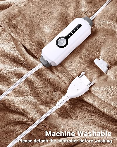 Miniatura 5 de Manta térmica de 62 x 84 pulgadas manta eléctrica de franela extremadamente suave tamaño individual lavable a máquina calentamiento rápido con 4