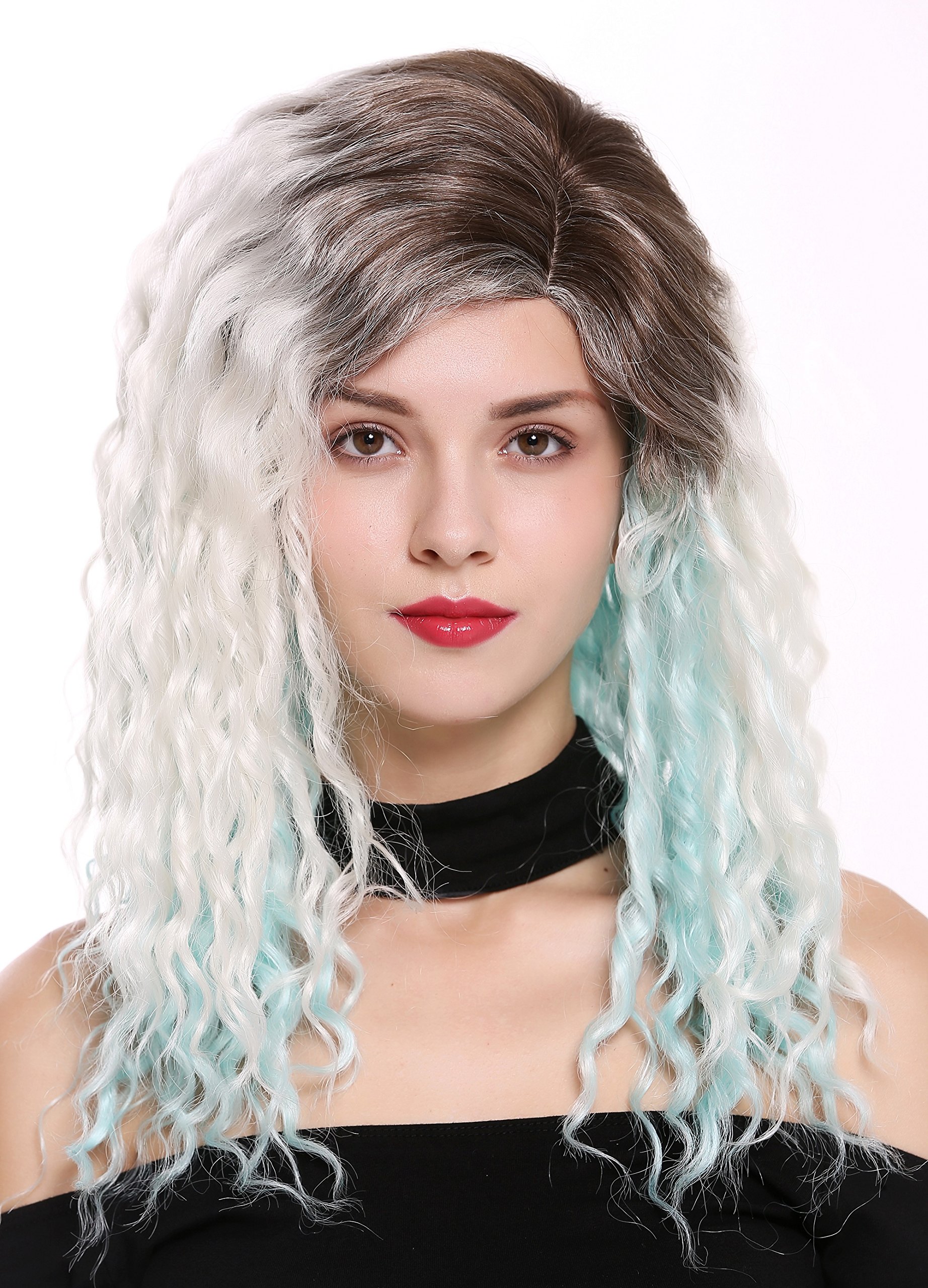 WIG ME UP - 803AD-8+60+L-BLUE Quality women's wig lady side parting afro curls curly ombre brown blonde blue mix - Image 2