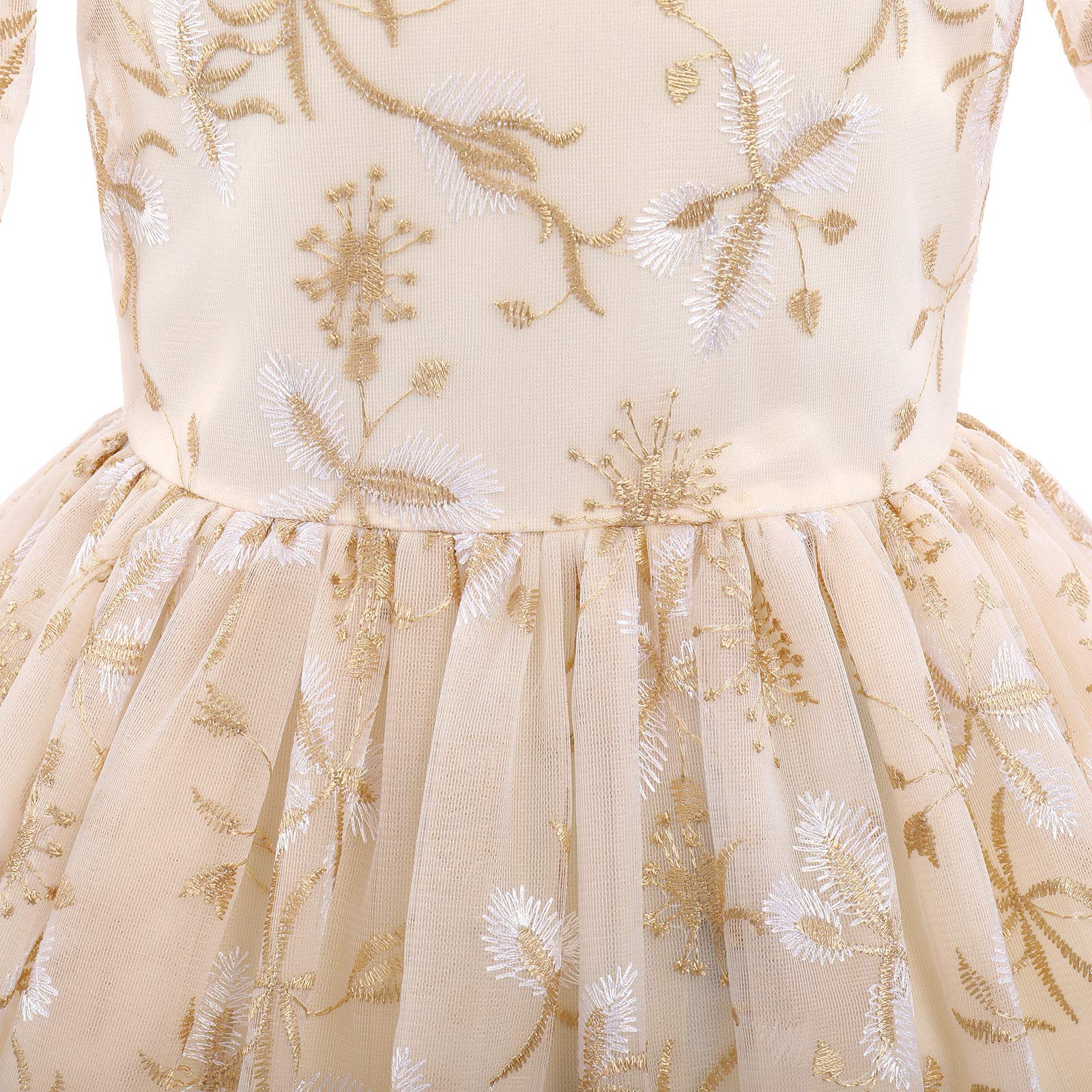 Odizli Vestidos de niña de flores festivos largos vestido de fiesta 3/4 manga flor bordado vestido de tul vestido de princesa vestido de boda fiesta vestido de noche, champán, 3-4 Años