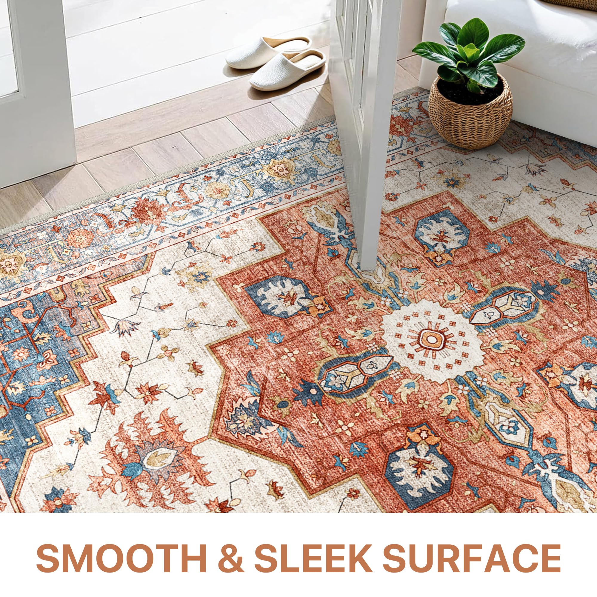 BEIMO Tappeto Salotto Pelo Corto Vintage, Tappeto Camera Da Letto, Tappeti Estivo Salotto Antiscivolo Lavabile, Tappeti Persiano per Corridoio, Soggiorno, Sala, Rosso-Arancio, 80x200cm