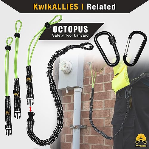 Miniatura 8 de KwikSafety (Charlotte, NC) Tentáculo (paquete de 5) - Cordón ligero para herramientas con mosquetón de aluminio, cable de bobina retráctil con bucle