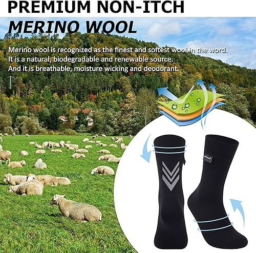 Miniatura 2 de RANDY SUN Calcetines impermeables de lana merino para senderismo, unisex, transpirables, multideporte, 1 par