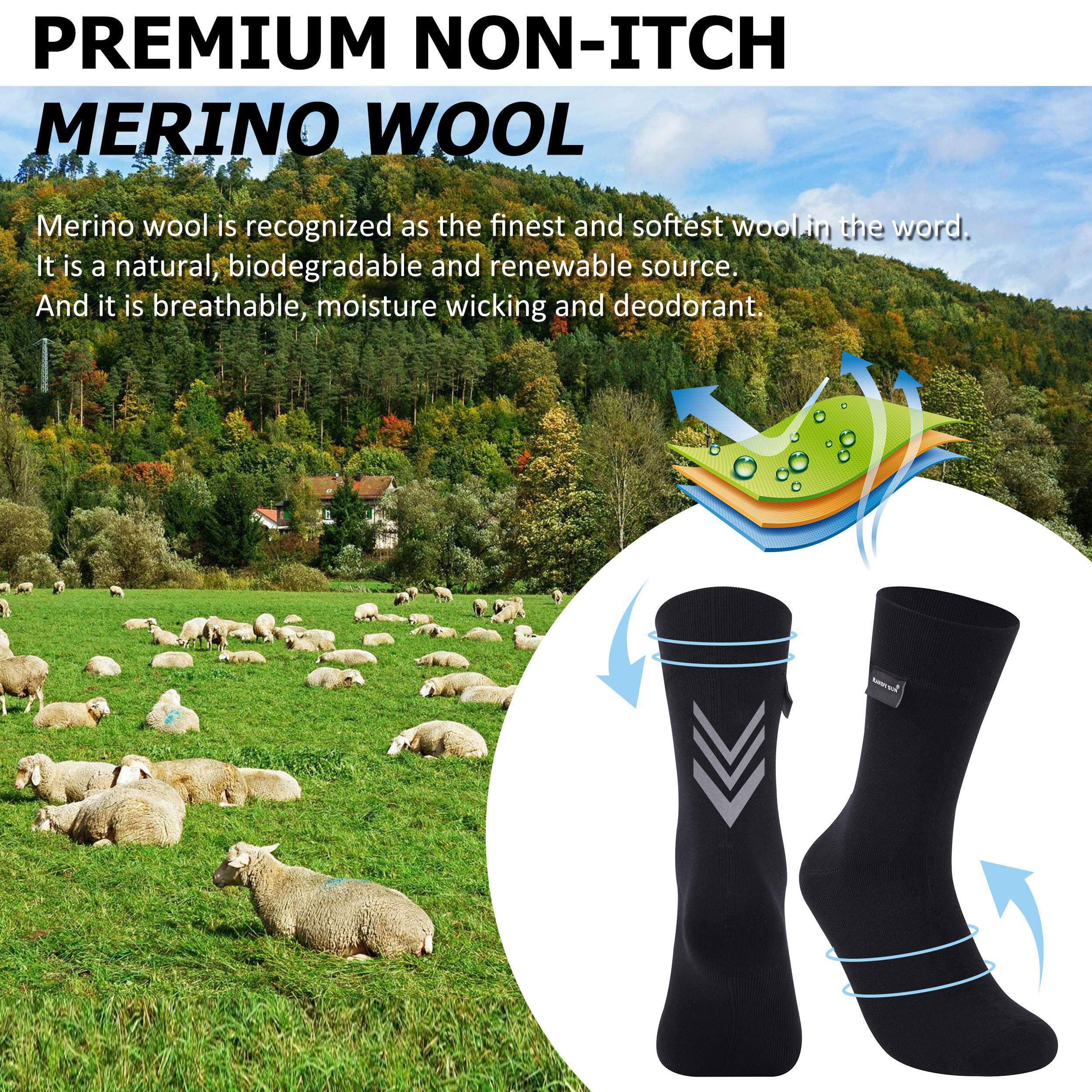 RANDY SUN Wandersocken aus Merinowolle, wasserdicht, Unisex, leicht, atmungsaktiv, Multisport-Socken, 1 Paar - Schwarz - Medium