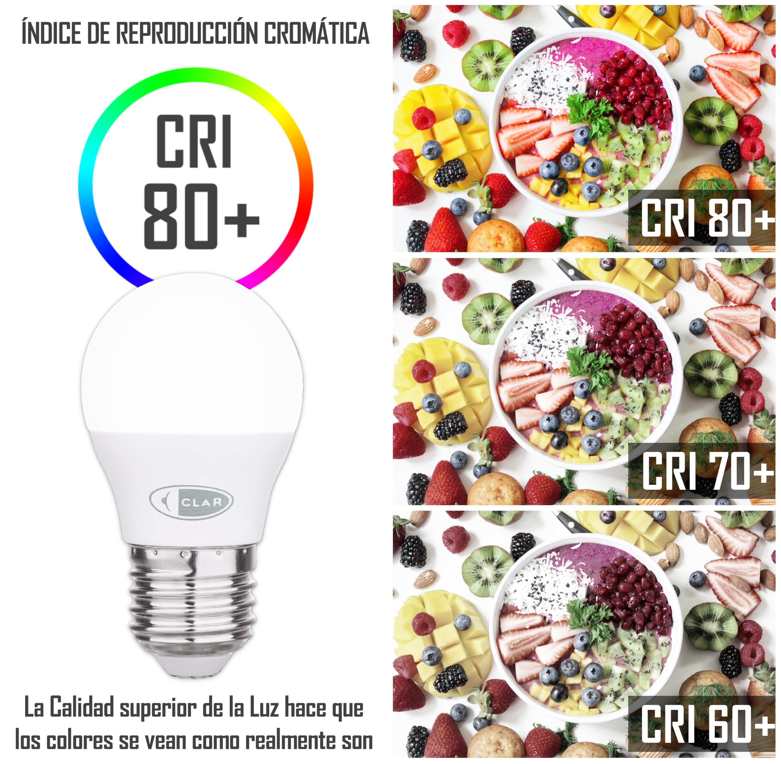 CLAR - Bombilla LED E27 4000K, Bombilla LED E27 Pequeña, G45 6W (Pack 100)