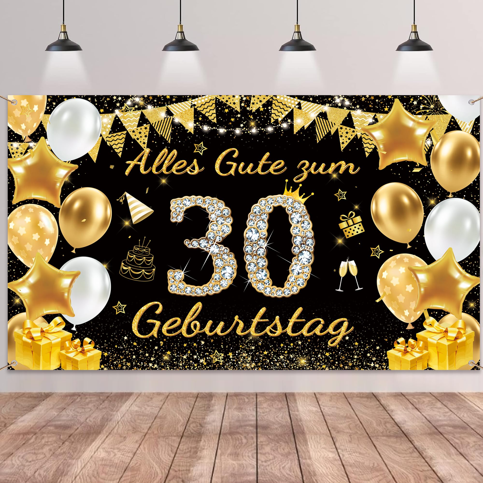 30. Geburtstag Deko Banner Frauen Männer - Schwarz Gold Alles Gute zum 30 Geburtstag Hintergrund Banner, Große Geburtstagsbanner für 30 Jahre Geburtstagsdeko 180 x 110cm
