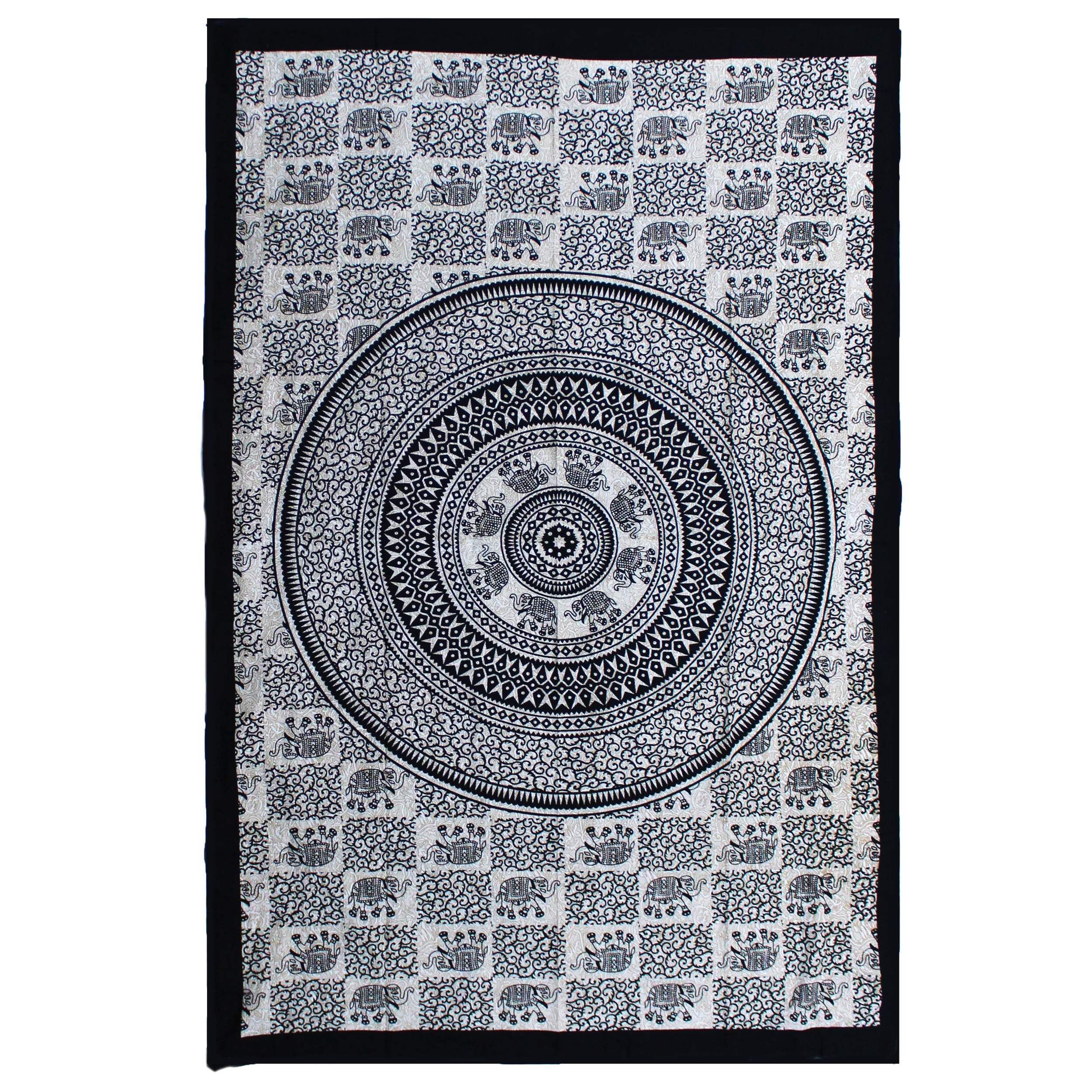 Single Cotton Bedspread + Wall Hanging Mono Elephant Mandala Adorable Home Decoration