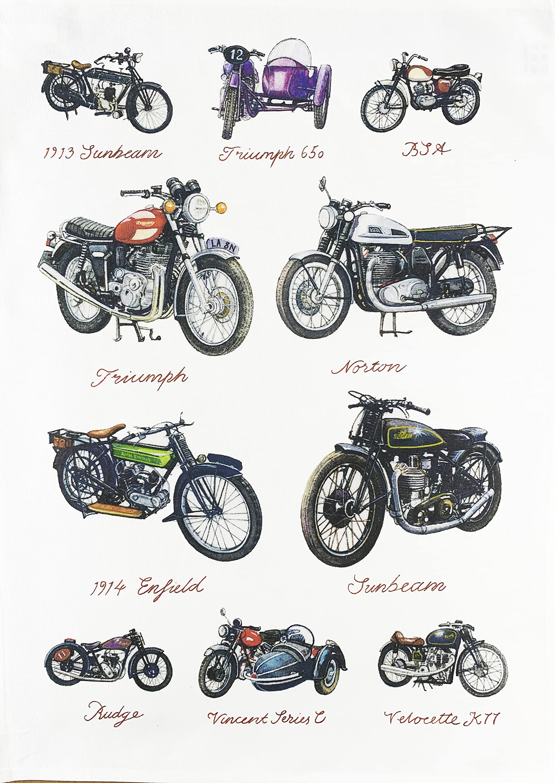 Half A Donkey White Great British Motorcycles Large Cotton Tea Towel