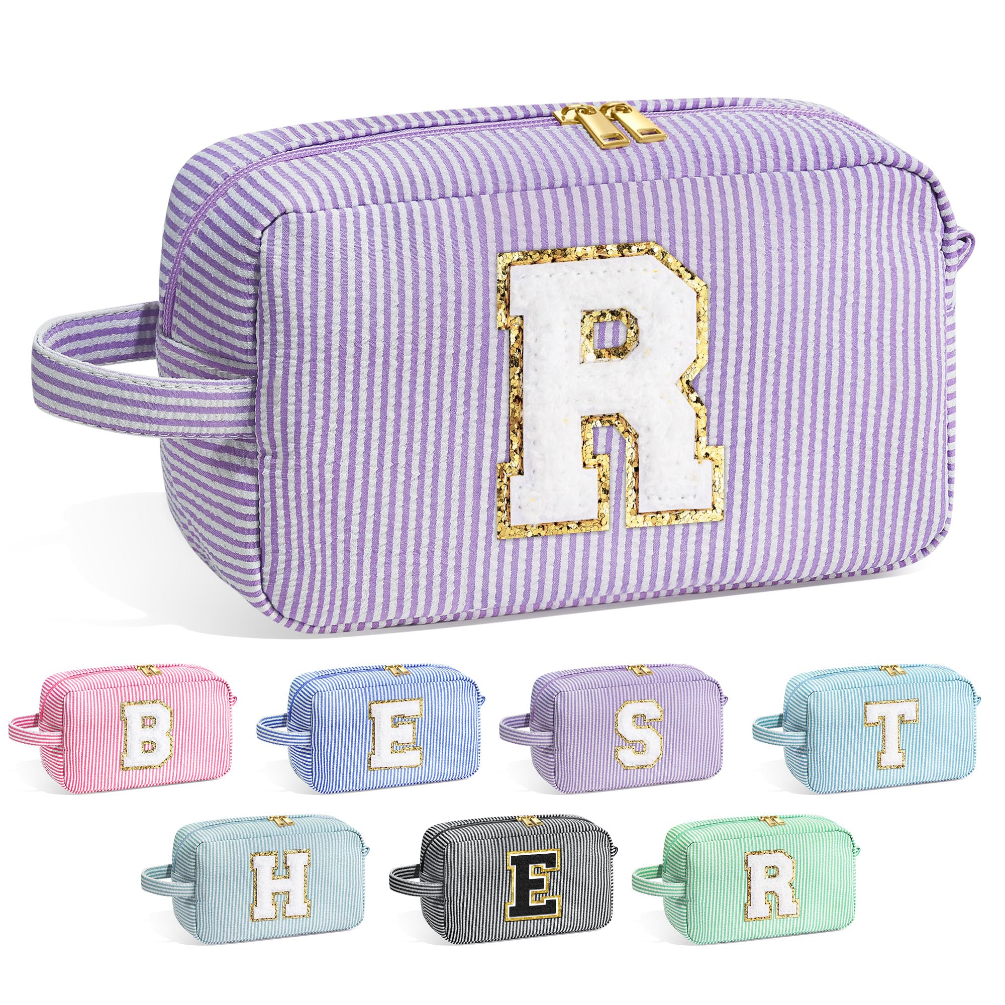 YOOLIFE Birthday Gifts for 6 7 8 9 10 11 12 13 14 15 Year Old Teen Girl - Initial Makeup Bag Letter Toiletry Pouch Cosmetic Case, Personalized Teen