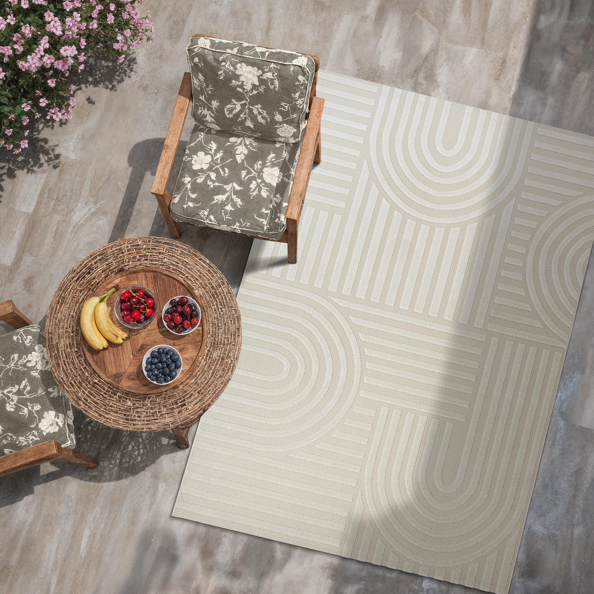 SANAT Outdoor Teppich – Innen- und Außenbereich Teppich – 120 x 170 cm, Creme