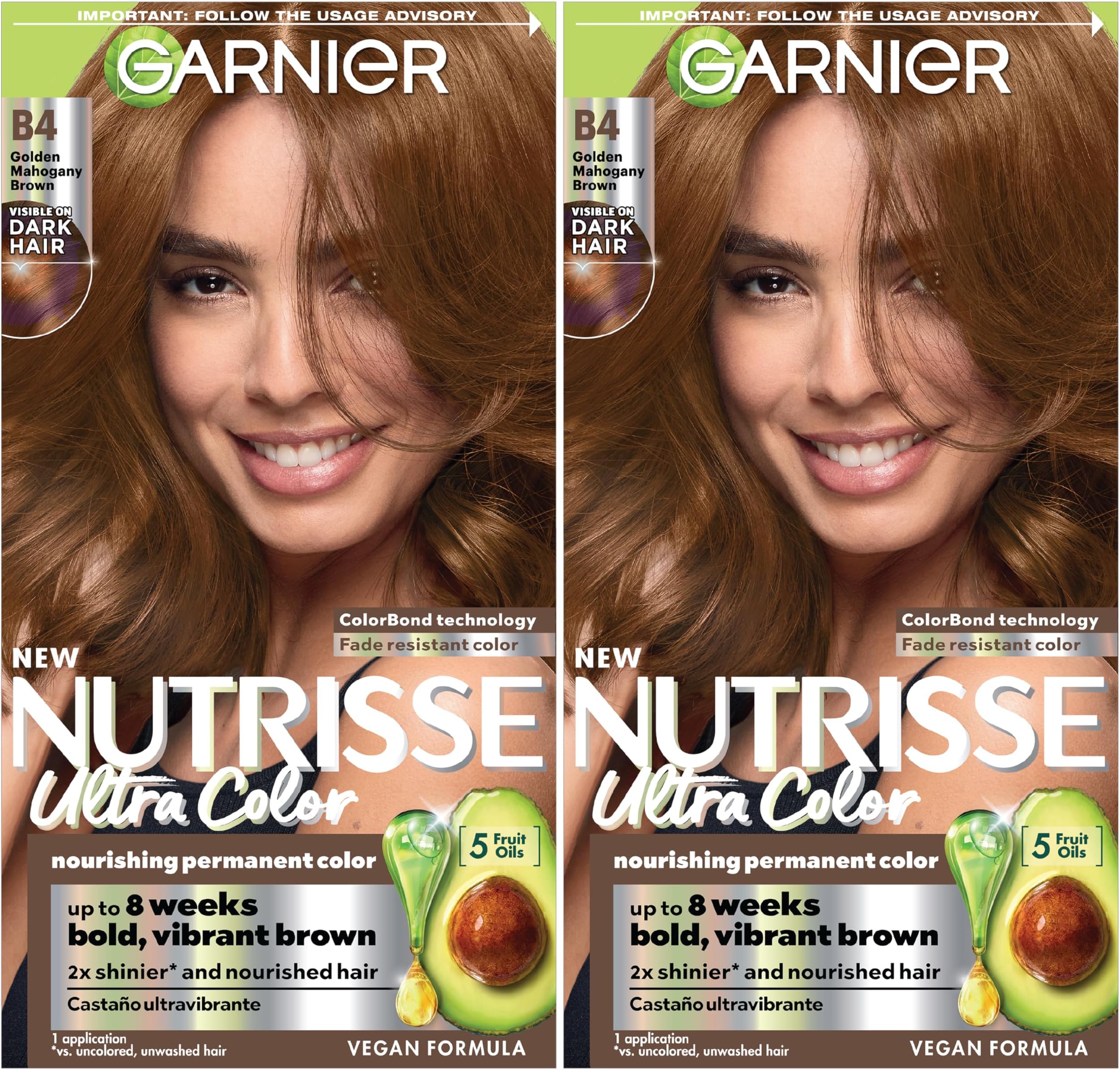 Nutrisse Ultra Color Hair Color, Permanent Hair Dye for Up to 8 Weeks of Bold, Vibrant, Fade-Resistant Results, Vegan & Cruelty-Free, B4 Golden Mahogany Brown (Caramel Chocolate), 2 Count