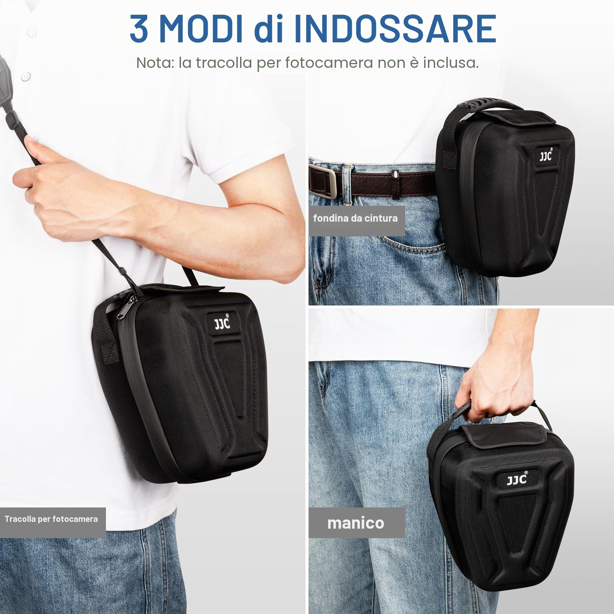 JJC Custodia rigida antiurto per fotocamera, accesso rapido, chiusura con cerniera, per Nikon Canon, Sony, Olympus e altri, con interno imbottito, manico in gomma, tasca con patta in velcro, Nero,
