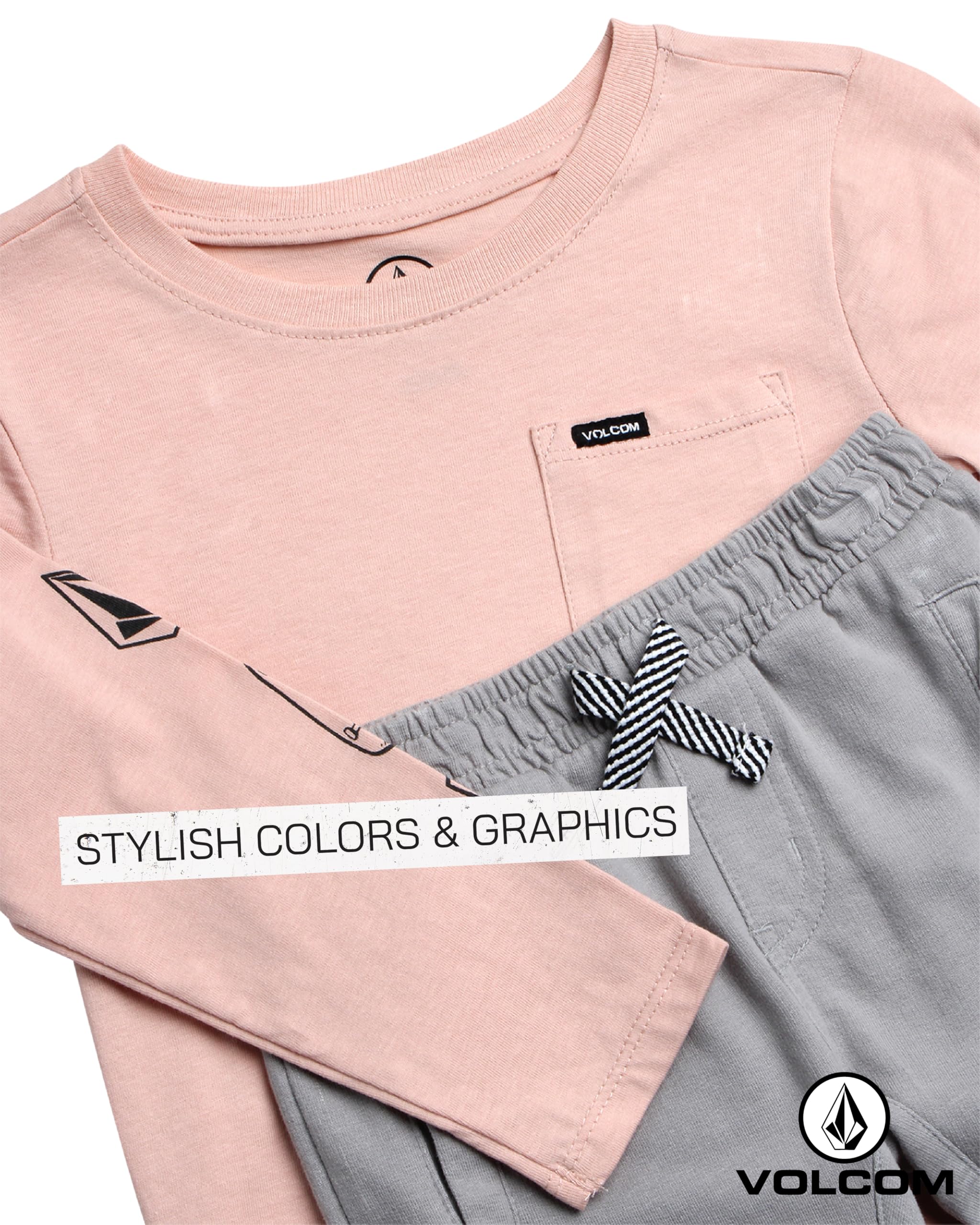 Volcom Set di pantaloni da bambino – 2 pezzi camicia in jersey a maniche lunghe e pantaloni da jogging in spugna francese abbigliamento da gioco per neonato/bambino (12M-7)