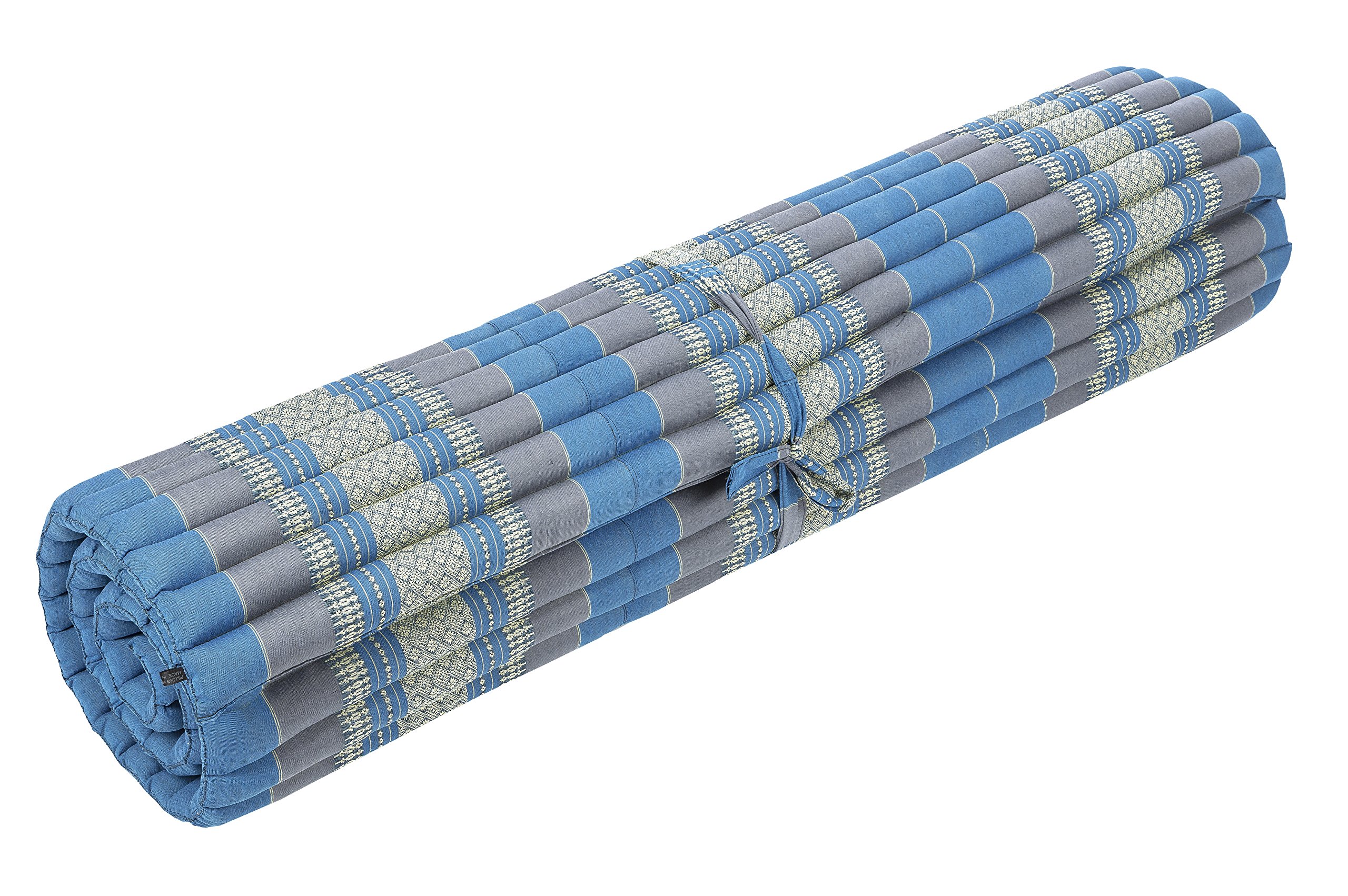 Thaikissen XXL Rollmatte ca. 200 x 160 x 5 cm, Thai Kapok Matte, Rollmatte für Massage, als Liegewiese oder zum Spielen, Kissen (Blautöne)