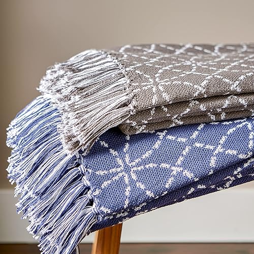 Miniatura 6 de DII Manta de círculos concéntricos grises con flecos, 50x60