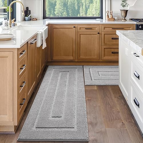 Miniatura 8 de Keeko Alfombra de baño larga gris de 24 x 60 pulgadas, antideslizante, suave, para cocinas, baños, lavables, absorbentes, resistentes a la suciedad