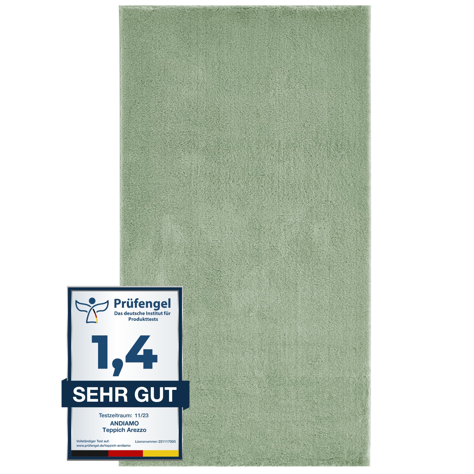 andiamo weicher Badezimmerteppich Arezzo - Badematte rutschfest, maschinenwaschbar und langlebig, saugfähiger Badteppich und Duschvorleger, 80 x 200 cm, Salbeigrün