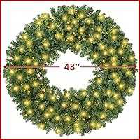 Vista 5 de Casafield Corona de Navidad artificial preiluminada para puerta delantera, ventana o repisa, abeto verde con luces blancas, decoración navideña