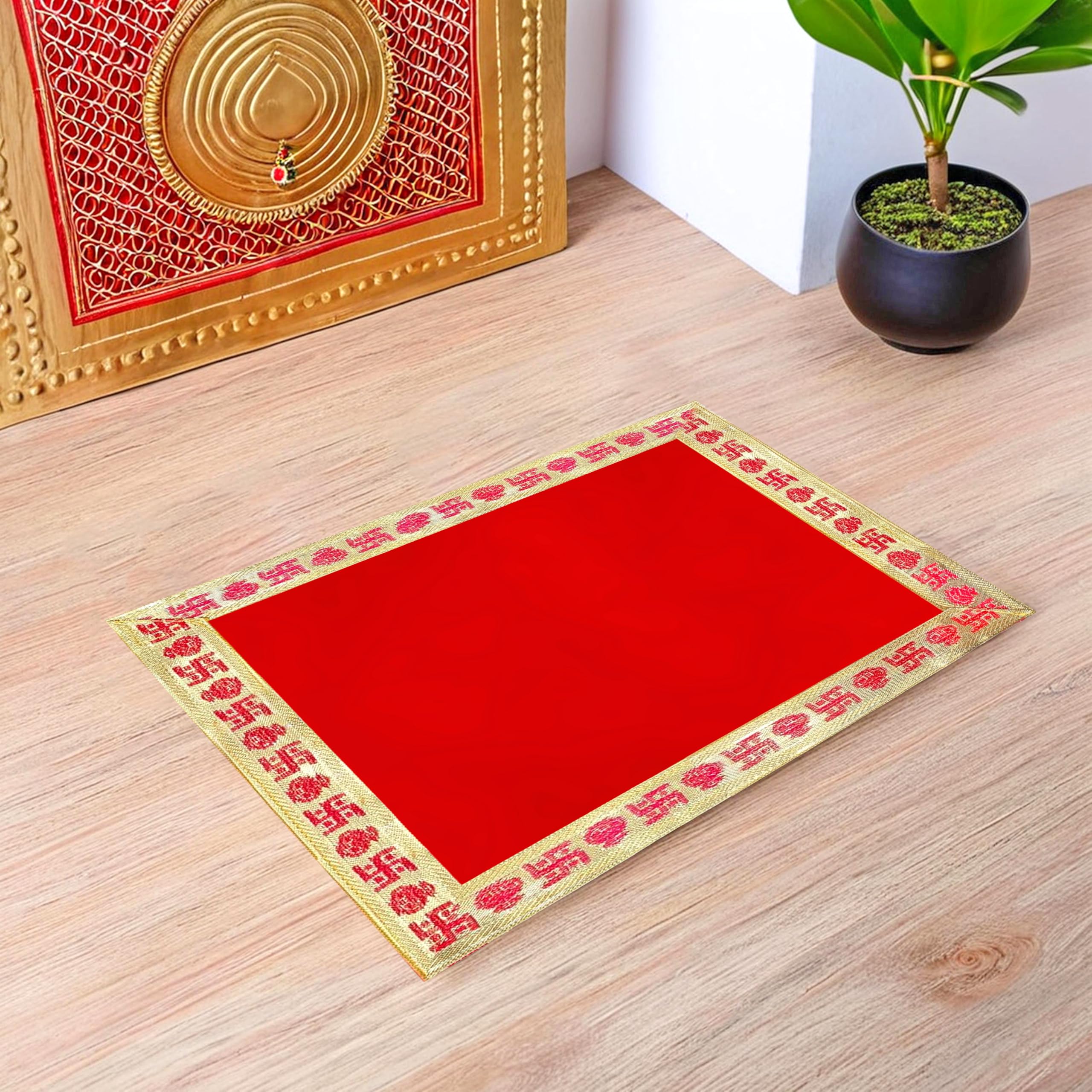 Pink Sky Chowki Velvet Red Puja Aasan Cloth for Mandir & Home Temple Size 13X9 INCH (1, Square)-image-27