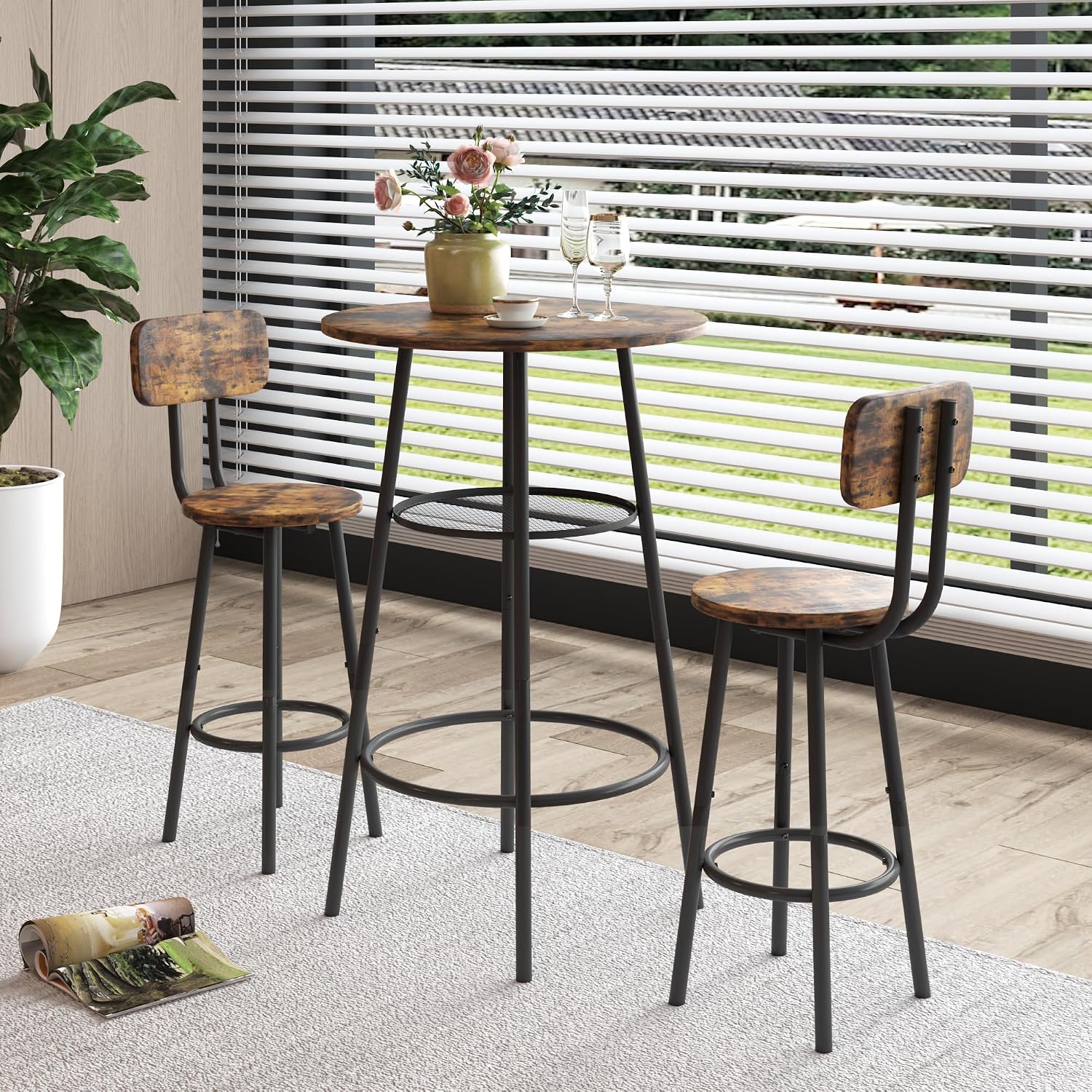 1 Dining Table and Chairs Set, One Size, Brown