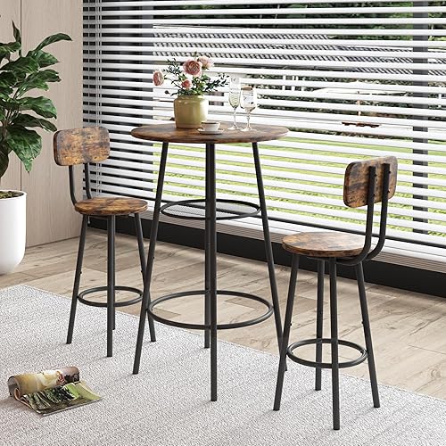 Miniatura 4 de Juego de mesa de bar de 3 piezas con 2 taburetes de bar, respaldo y partición, elegante y funcional (marrón)