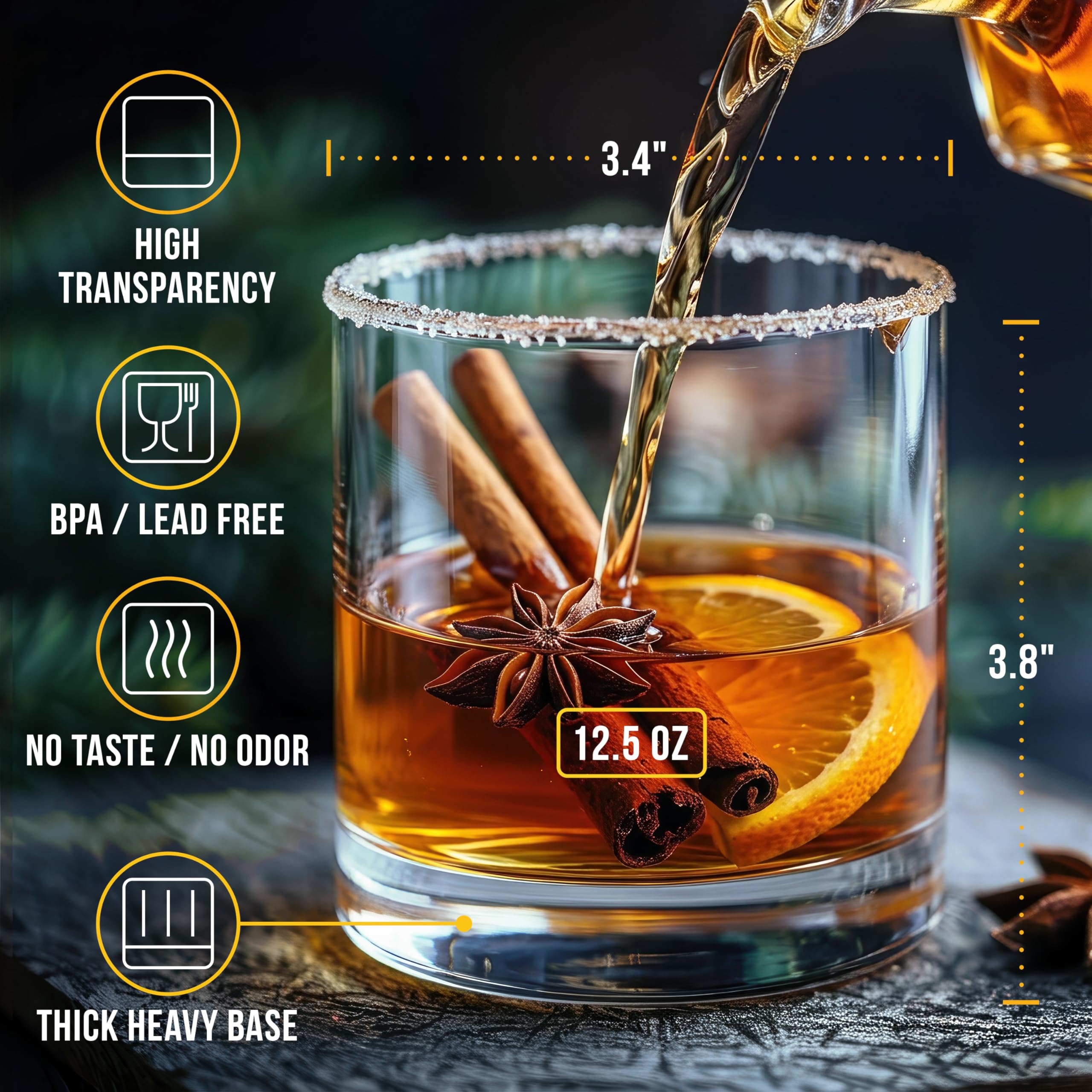 Verres à whisky incassables – 354oz Tritan en plastique incassable avec verres à cocktails classiques pour Scotch, Bourbon et Highballs – Sans BPA et passe au lave-vaisselle (lot de 8)