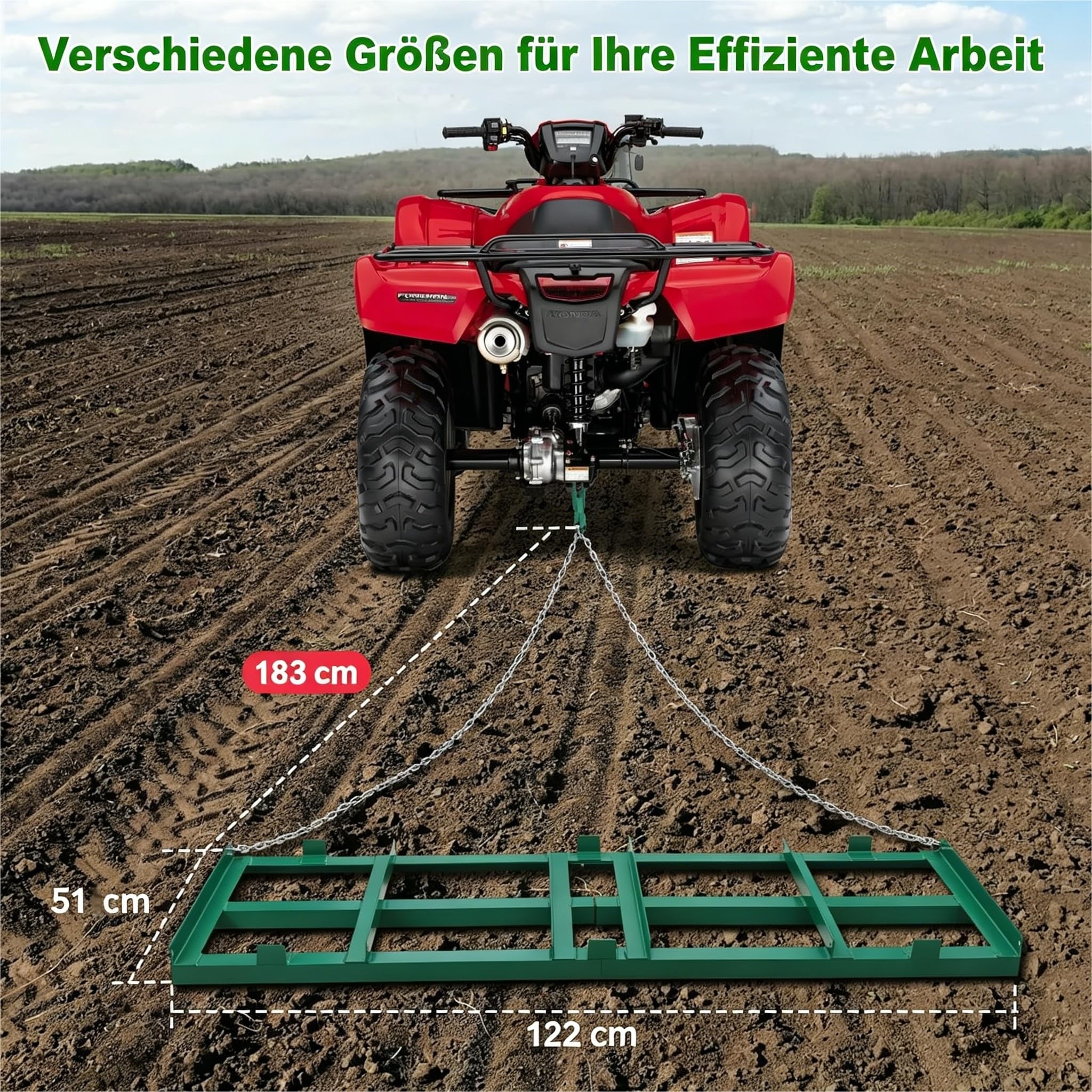 Garvee Schleppegge Wiesenschleppe, 51 x 122 cm, grün | Verstellbare Stangen mit 183 cm Kette, passend für Traktoren, UTVs, Geländefahrzeuge und Rasenmäher