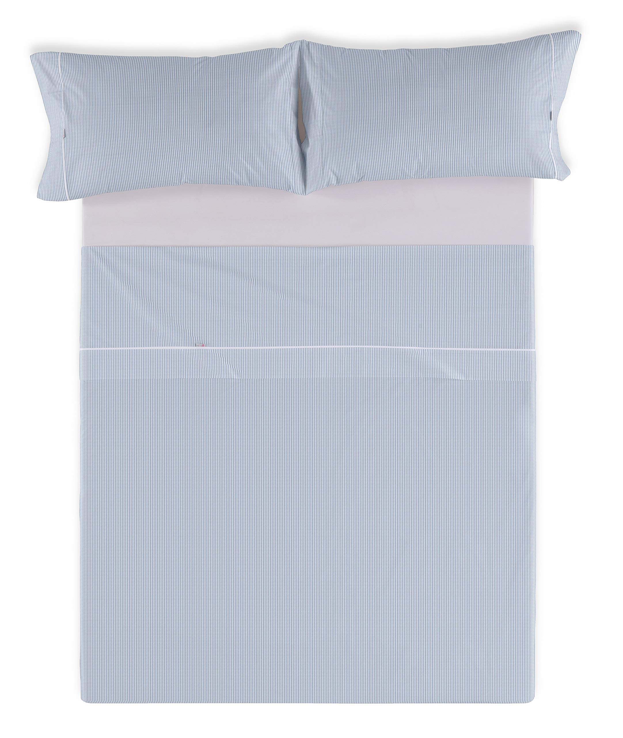 Juego de sábanas Greta color azul Cama de 150 (3 piezas) - 100% algodón - 200 hilos. Gramage: 125
