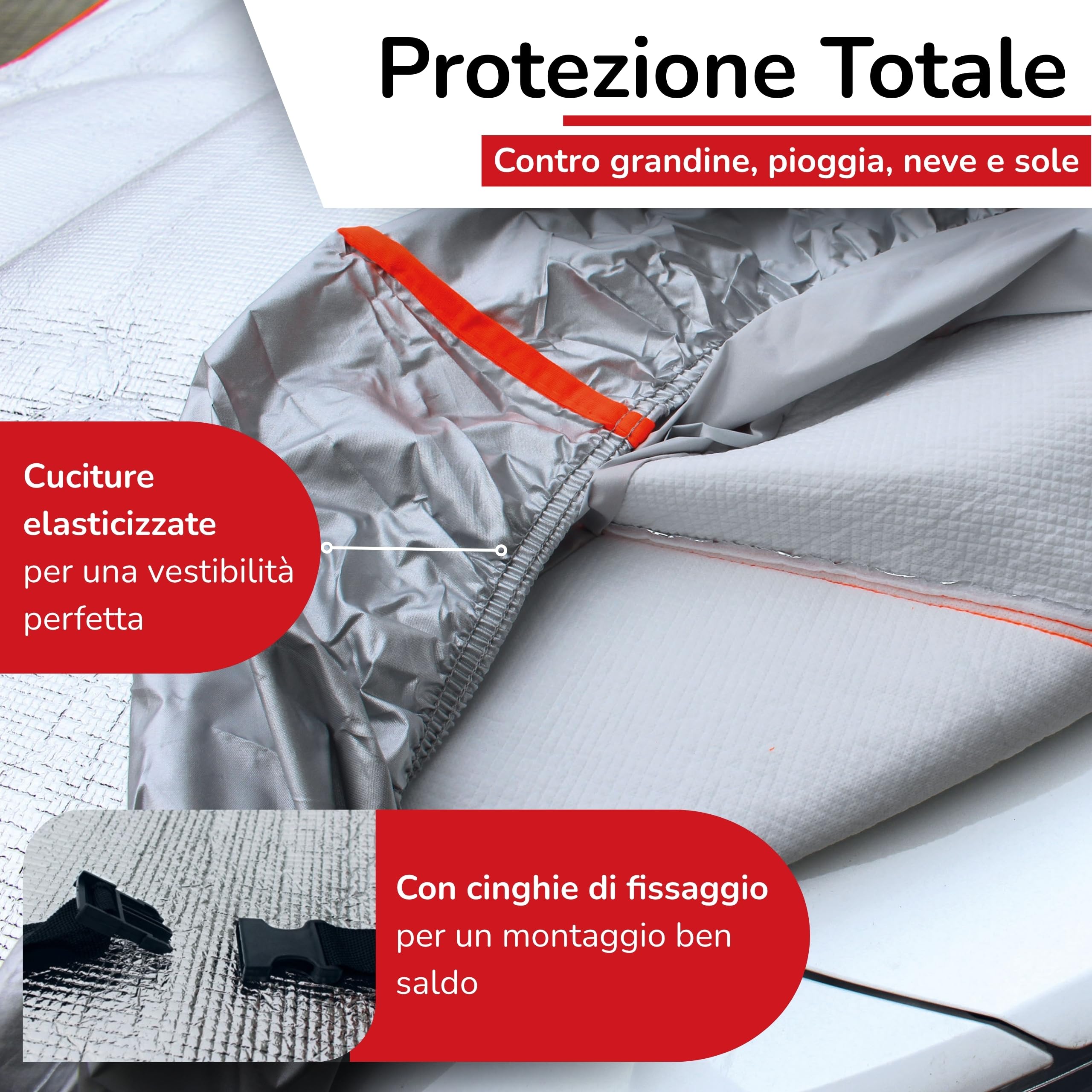 Telo Antigrandine SUV Taglia S/M, Imbottitura 6mm, Copriauto Esterno Impermeabile e Antigraffio, Tessuto Anti-UV, Cinghie Antivento, 460x178x155 cm, 4 Stagioni, Grigio