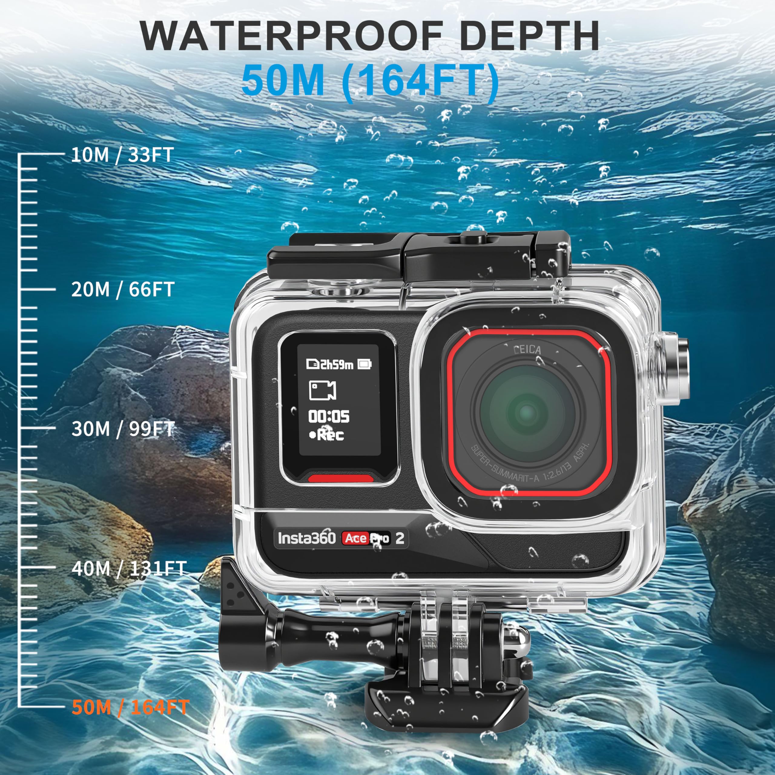 FitStill Kit de plongée pour Insta 360 ace Pro 2/ace Pro, boîtier étanche 50 m/164FT + poignée Flottante, pour Photographie sous-Marine Ace Pro 2 Accessoires