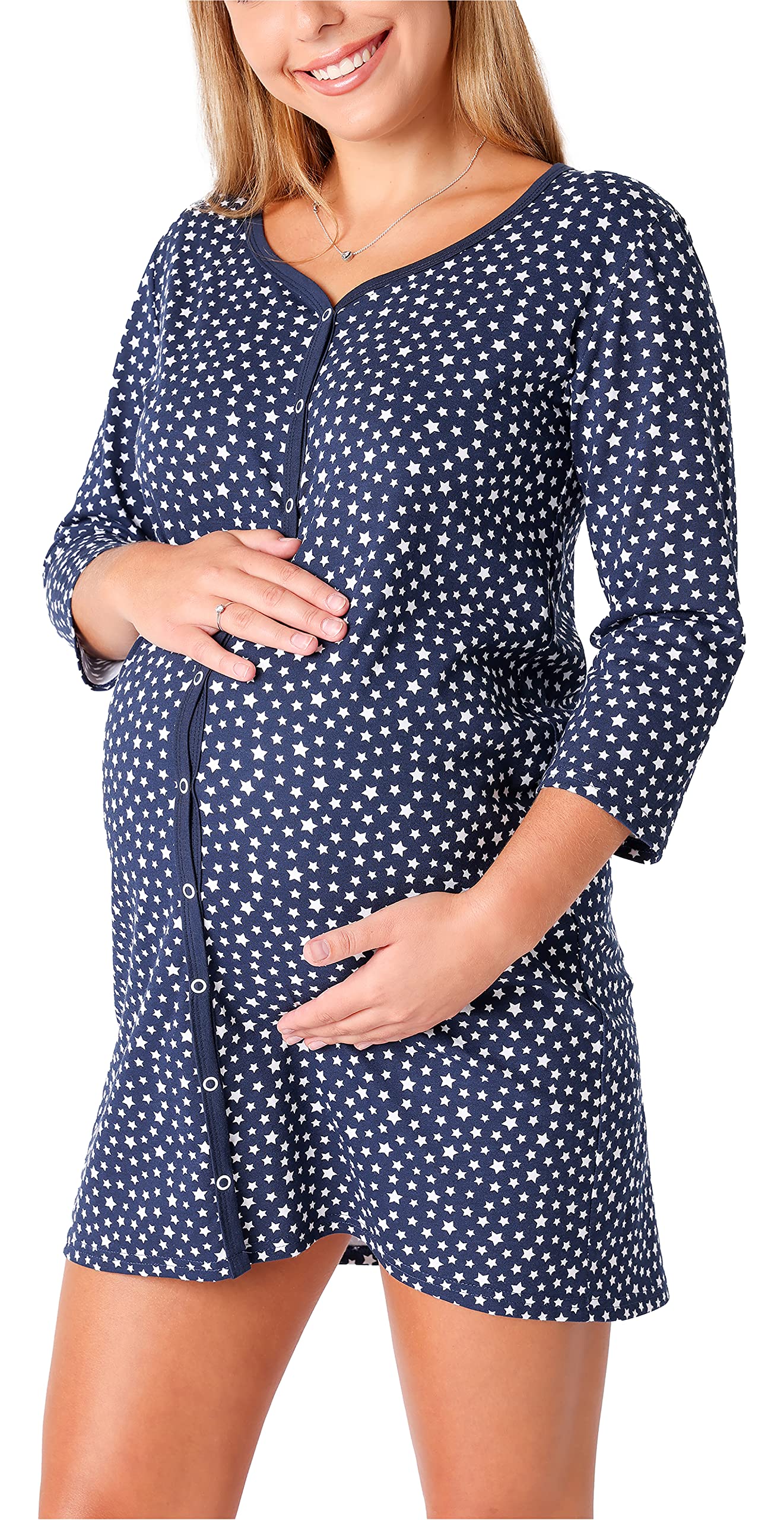 Bellivalini Chemise de Nuit Manches 3/4 Grossesse Allaitement Maternité Femme BLV50-115