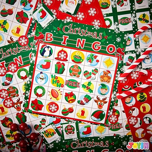 Miniatura 6 de JOYIN Juego de 28 jugadores de tarjetas de bingo de Navidad para niños, juegos de mesa de fiesta de Navidad, tarjeta de bingo de invierno, juegos de