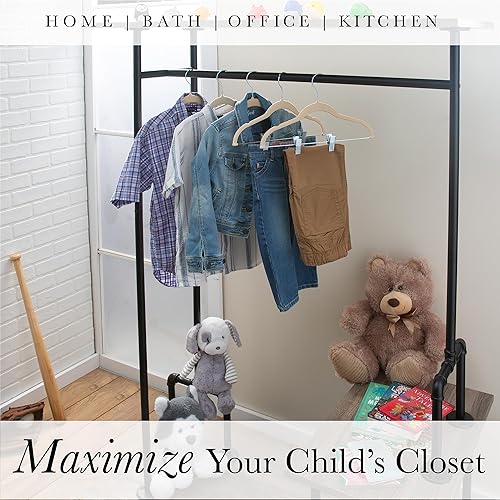 Miniatura 5 de Simplify Paquete de 6 perchas de terciopelo para niños, duraderas, ligeras, antideslizantes, para guardería, camisa, pantalones, camiseta sin