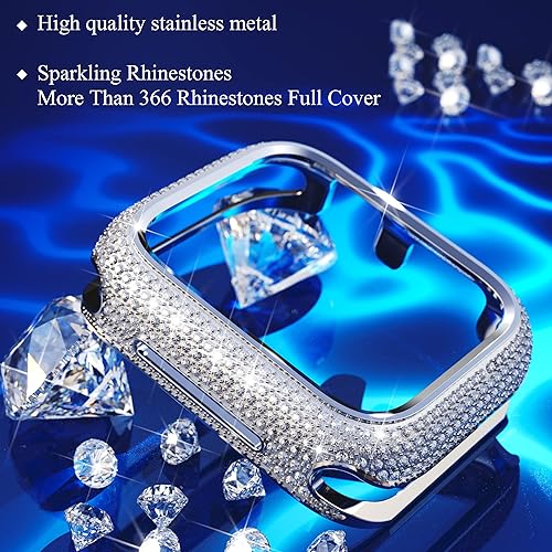 Miniatura 2 de Bling Cases - Fundas compatibles con Apple Watch de 1.575 pulgadas SESeries 6, 5, 4, funda protectora de metal inoxidable con diamantes de imitación