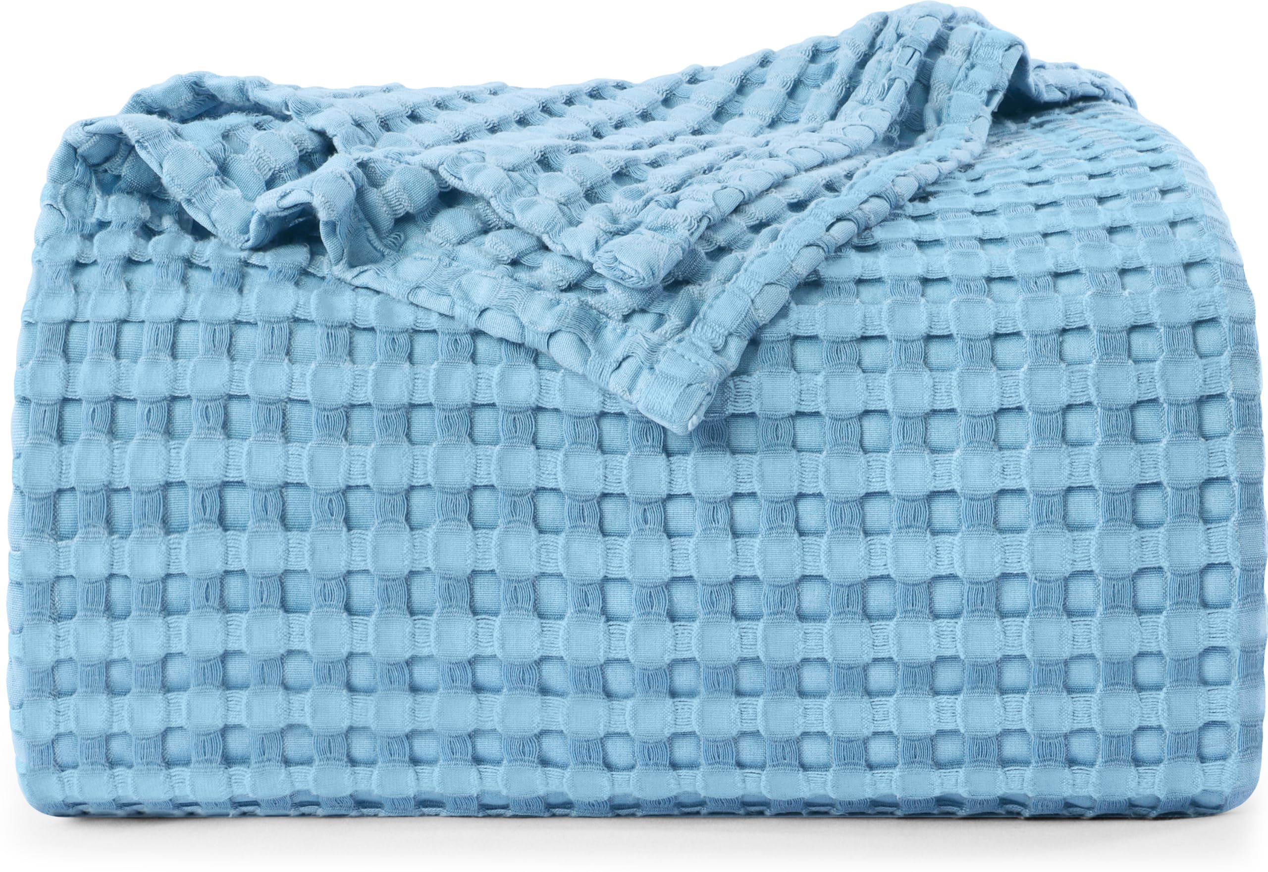 Utopia Bedding Sky Blue 100% Cotton Waffle Blanket 300 GSM [Twin - 90x72 Inch] Soft Lightweight Breathable Bed Blanket for All Season