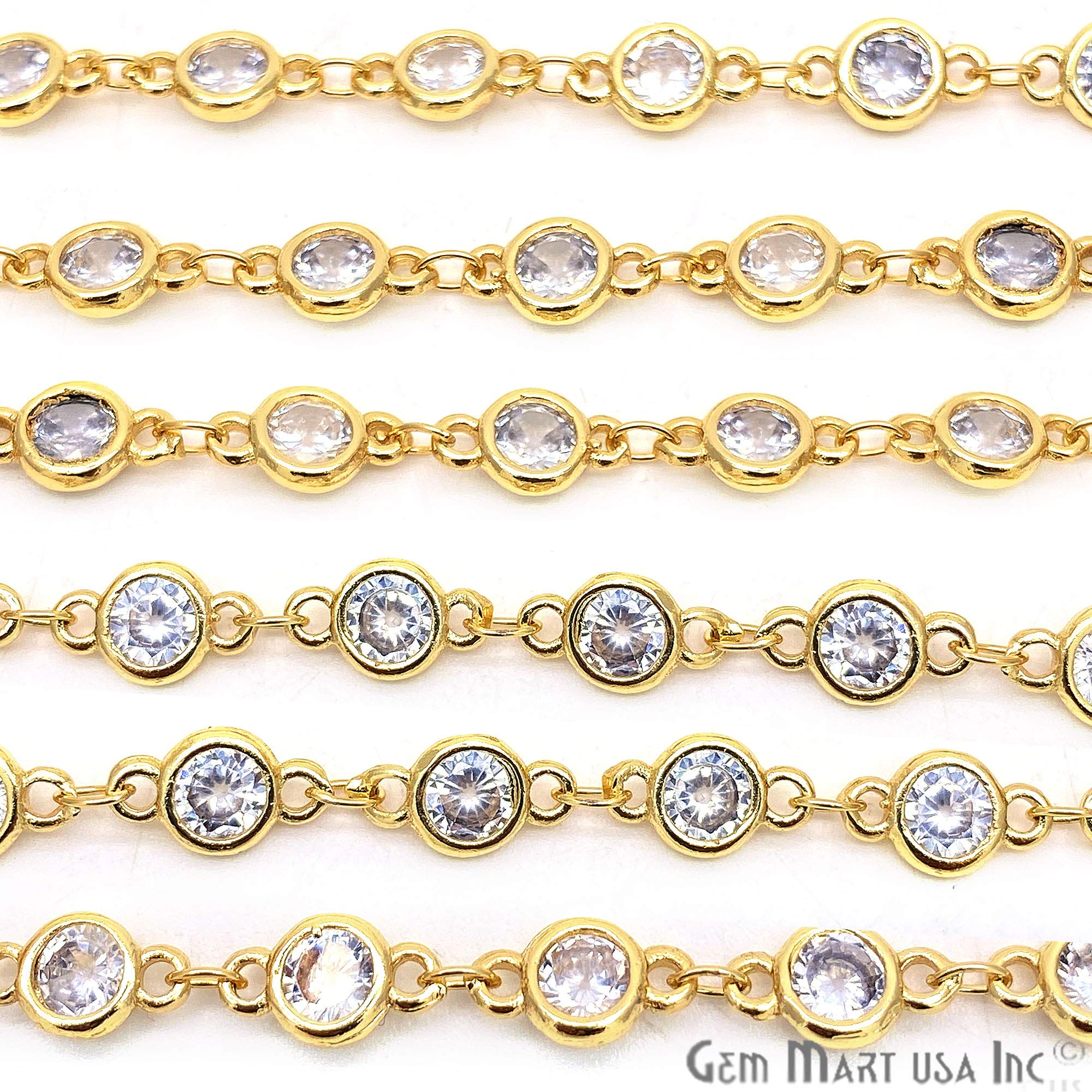 White Cubic Zirconia Chain, Continuous Connector Chain, Gold Plated Chain, Round Shaped Connector, Gold Cubic Zirconia Chain (GPCZ-30005)