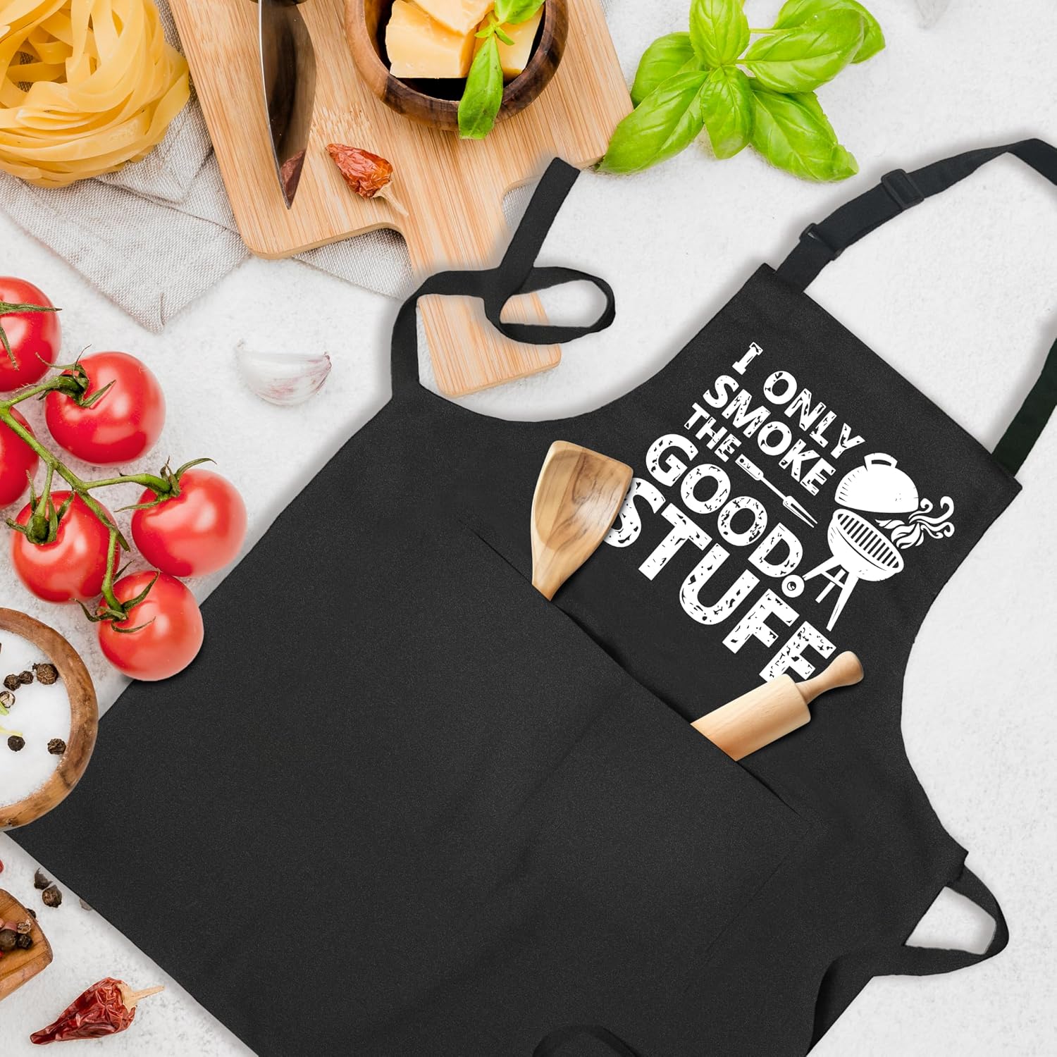 Funny Grilling Apron with Pockets, Gifts for Grill Barbecue BBQ Lovers, I Only Smoke the Good Waterproof Adjustable Cooking Apron for Kitchen Dishwashing Grilling image 4