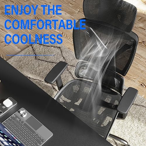 Miniatura 6 de GABRYLLY Silla de oficina ergonómica con soporte lumbar, silla de malla grande y alta con brazos 3D ajustables, reposacabezas y asiento suave, silla