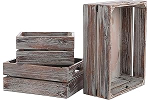 MyGift Rustic Nesting Wooden Decorative Storage Crate Boxes, Set of 3