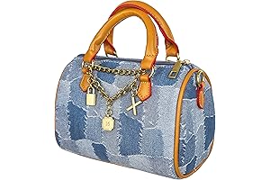 Mini Satchel Handbags for Women, Quilted Jean Barrel Denim Crossbody Purse